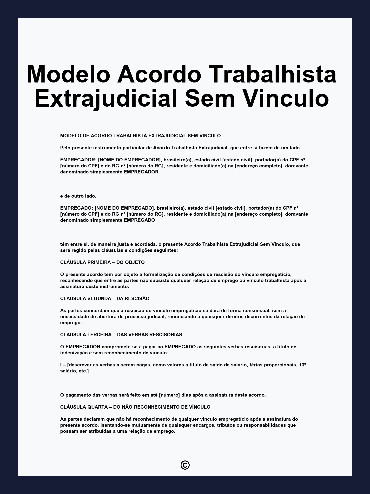 Modelo Acordo Trabalhista Extrajudicial Sem Vinculo
