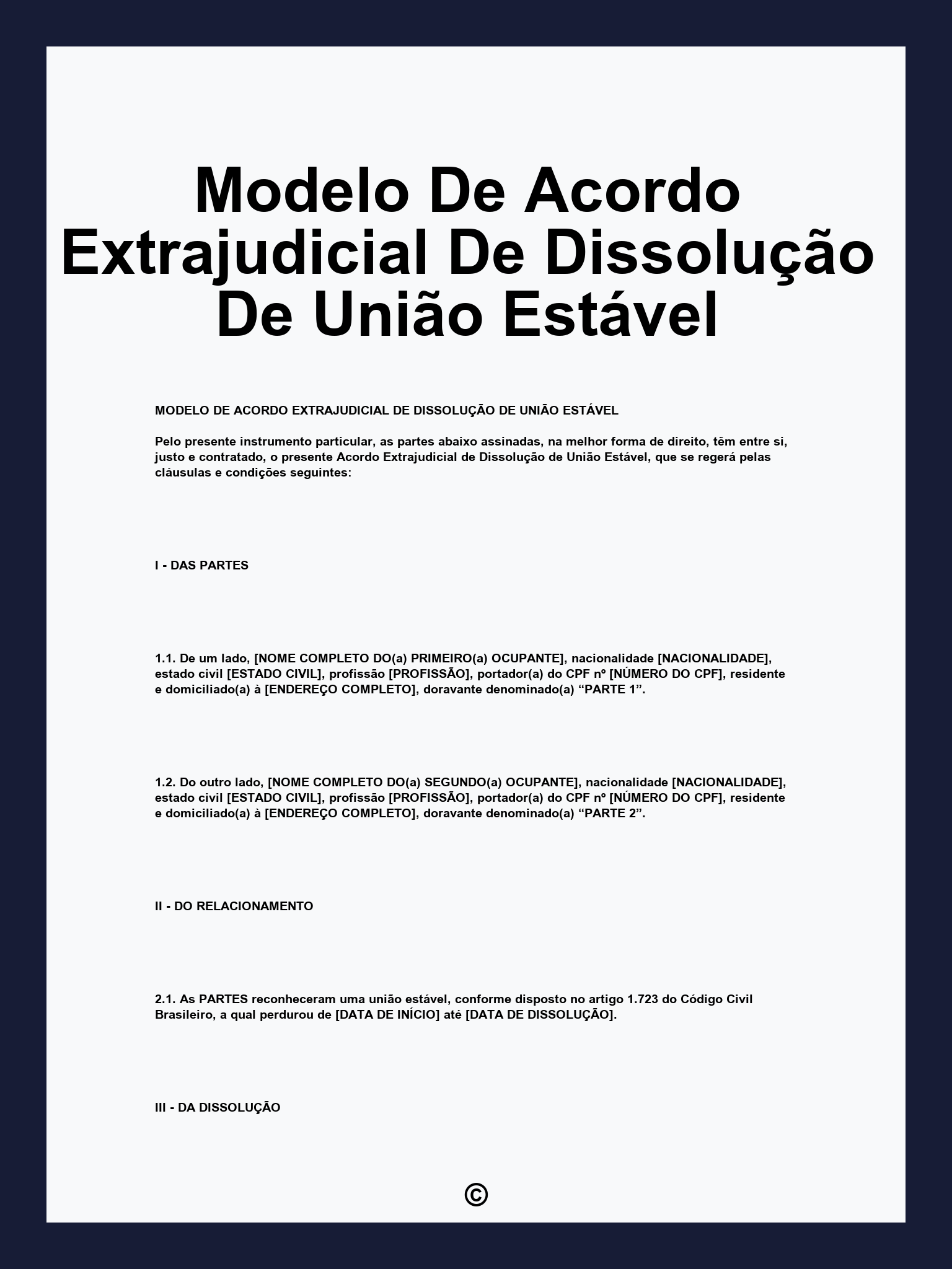 Modelo De Acordo Extrajudicial De Dissolução De União Estável