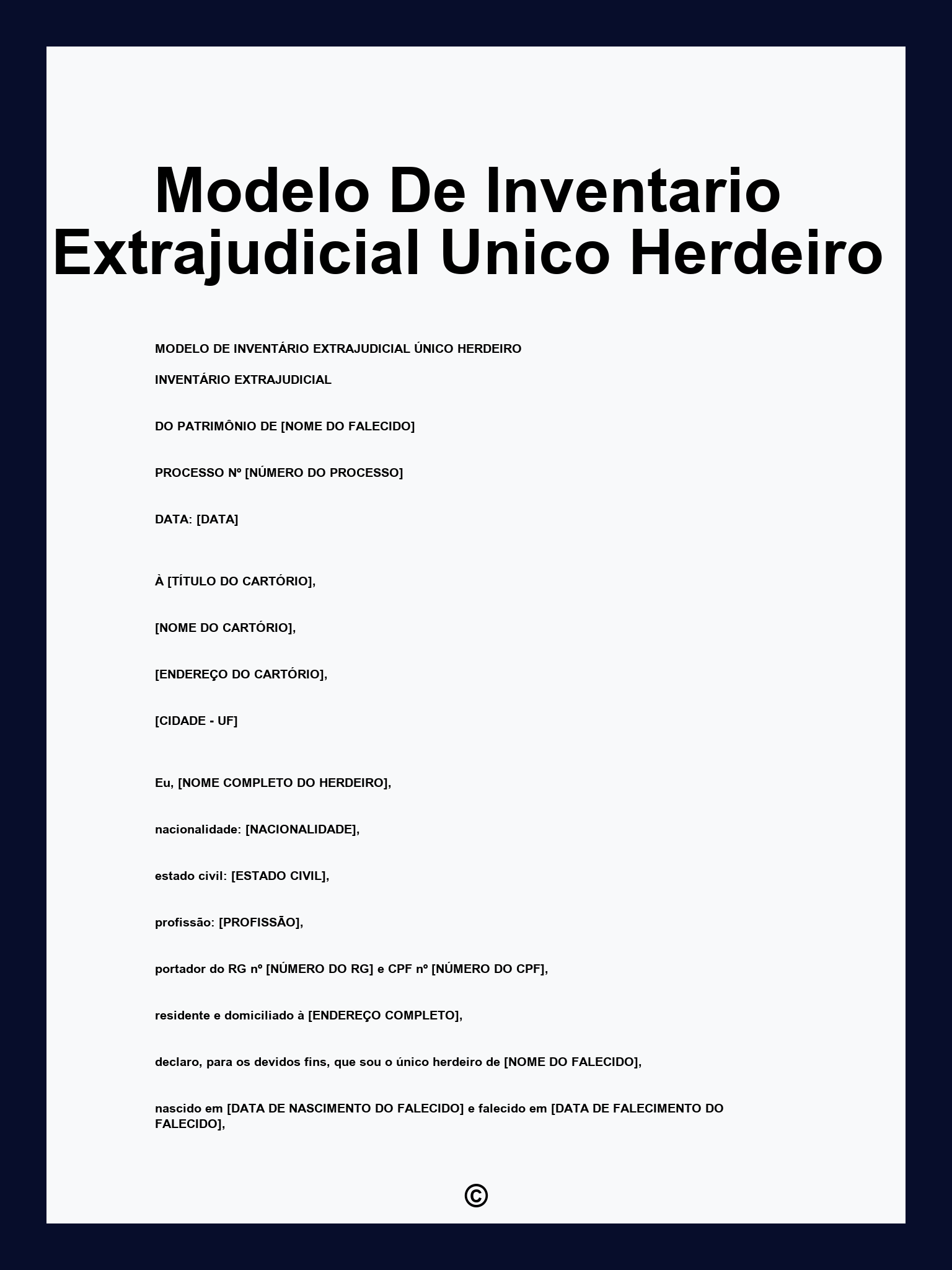 Modelo De Inventario Extrajudicial Unico Herdeiro