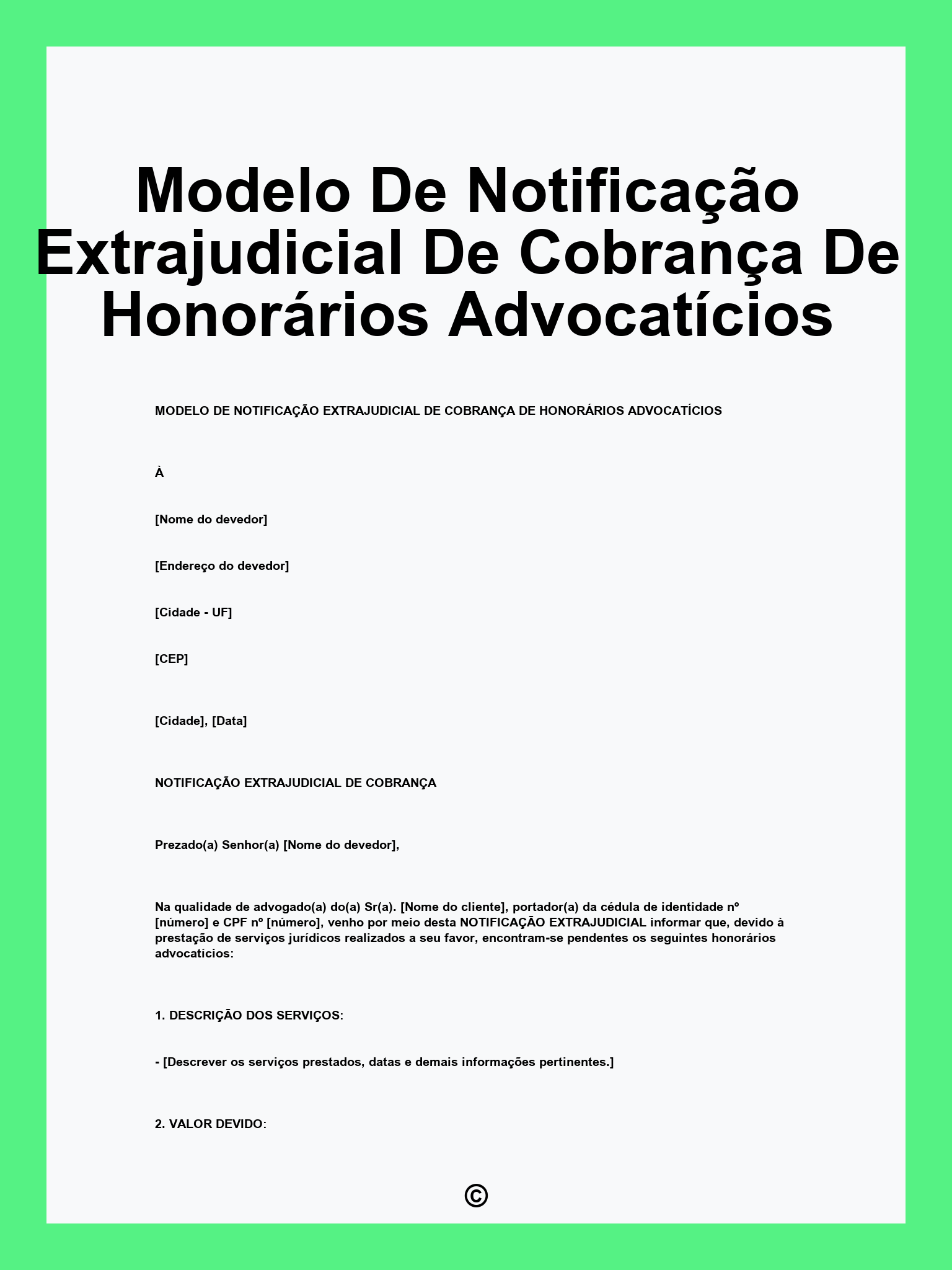 Modelo De Notificação Extrajudicial De Cobrança De Honorários Advocatícios