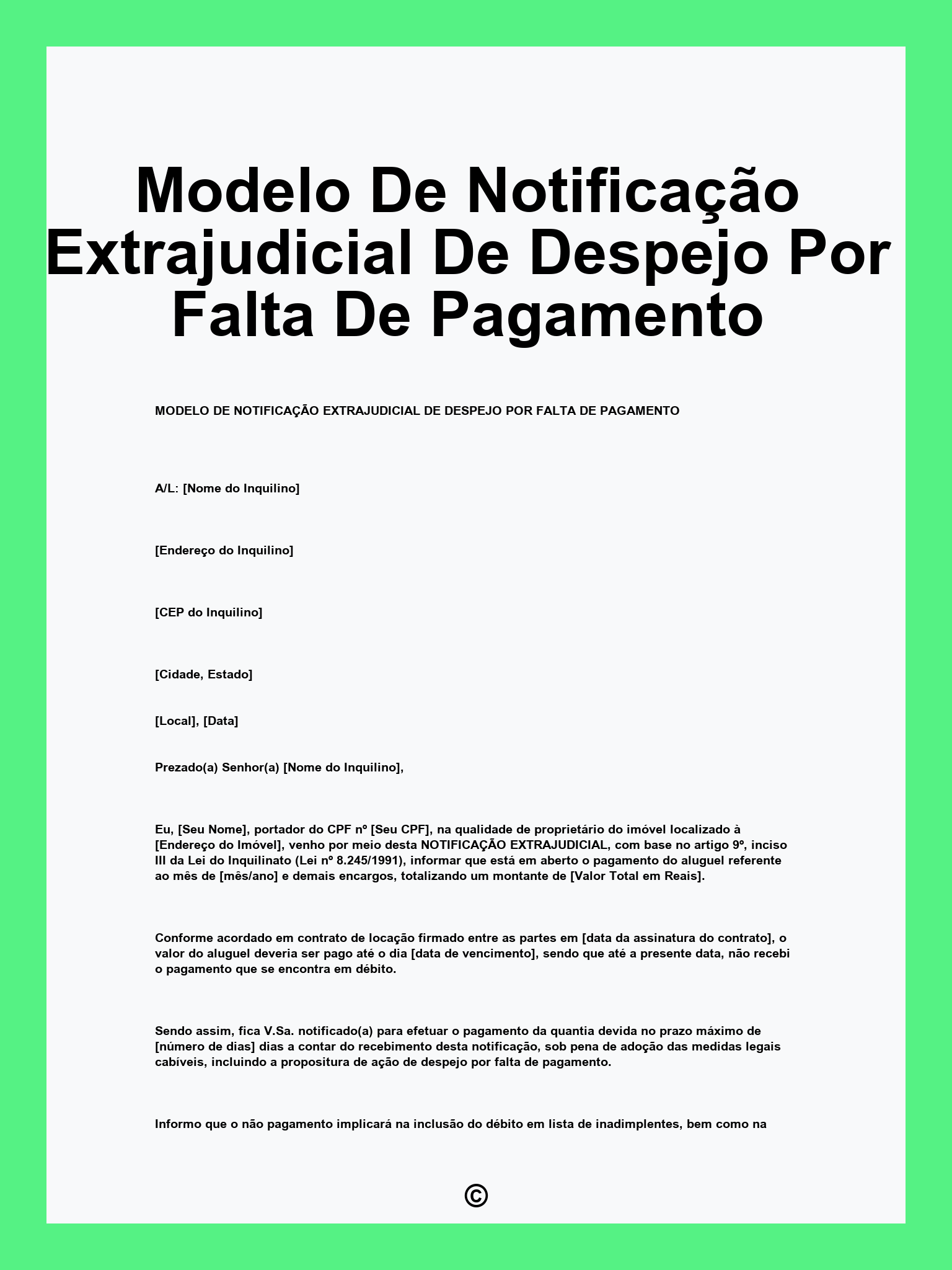 Modelo De Notificação Extrajudicial De Despejo Por Falta De Pagamento