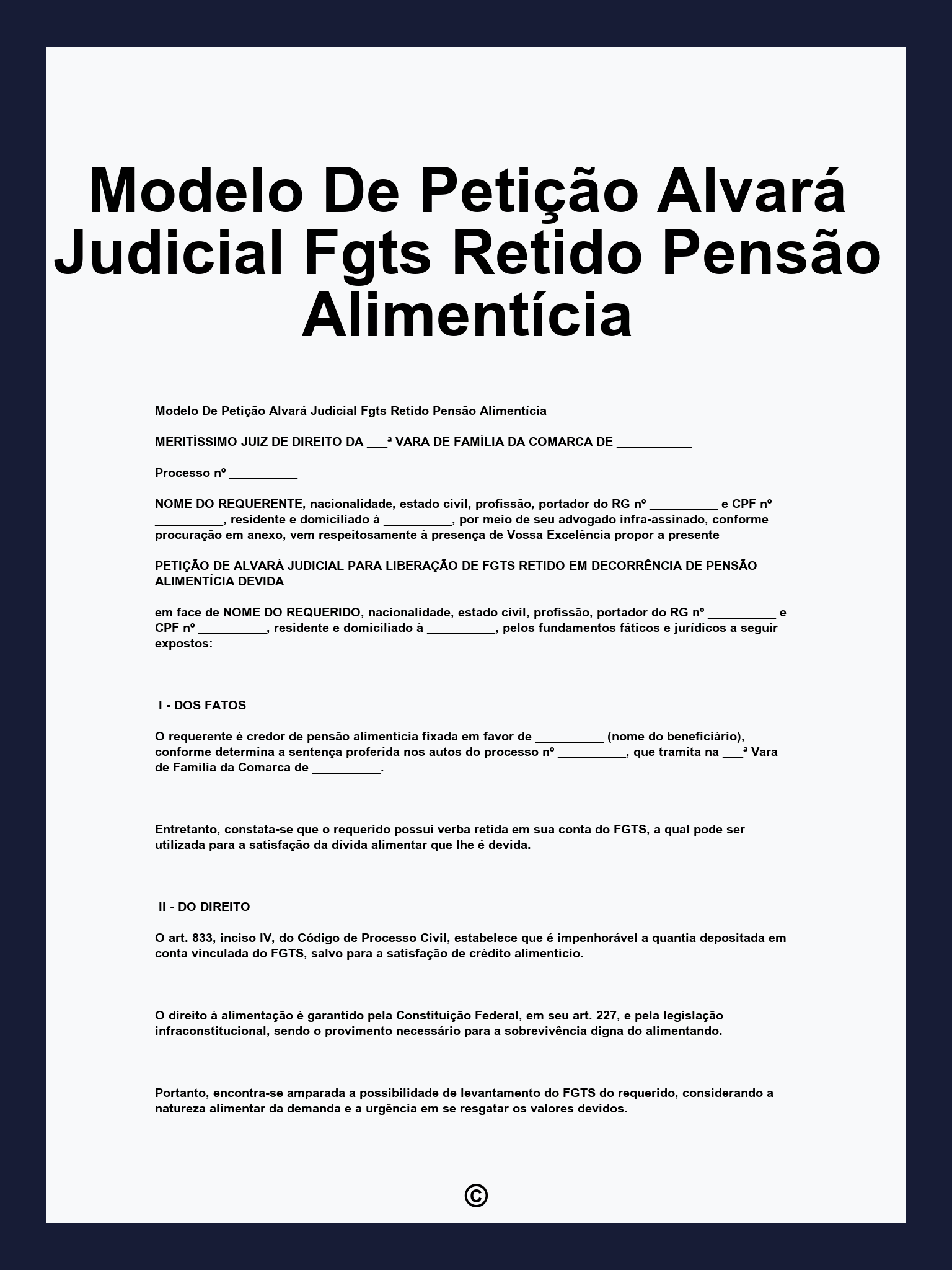 Modelo De Petição Alvará Judicial Fgts Retido Pensão Alimentícia