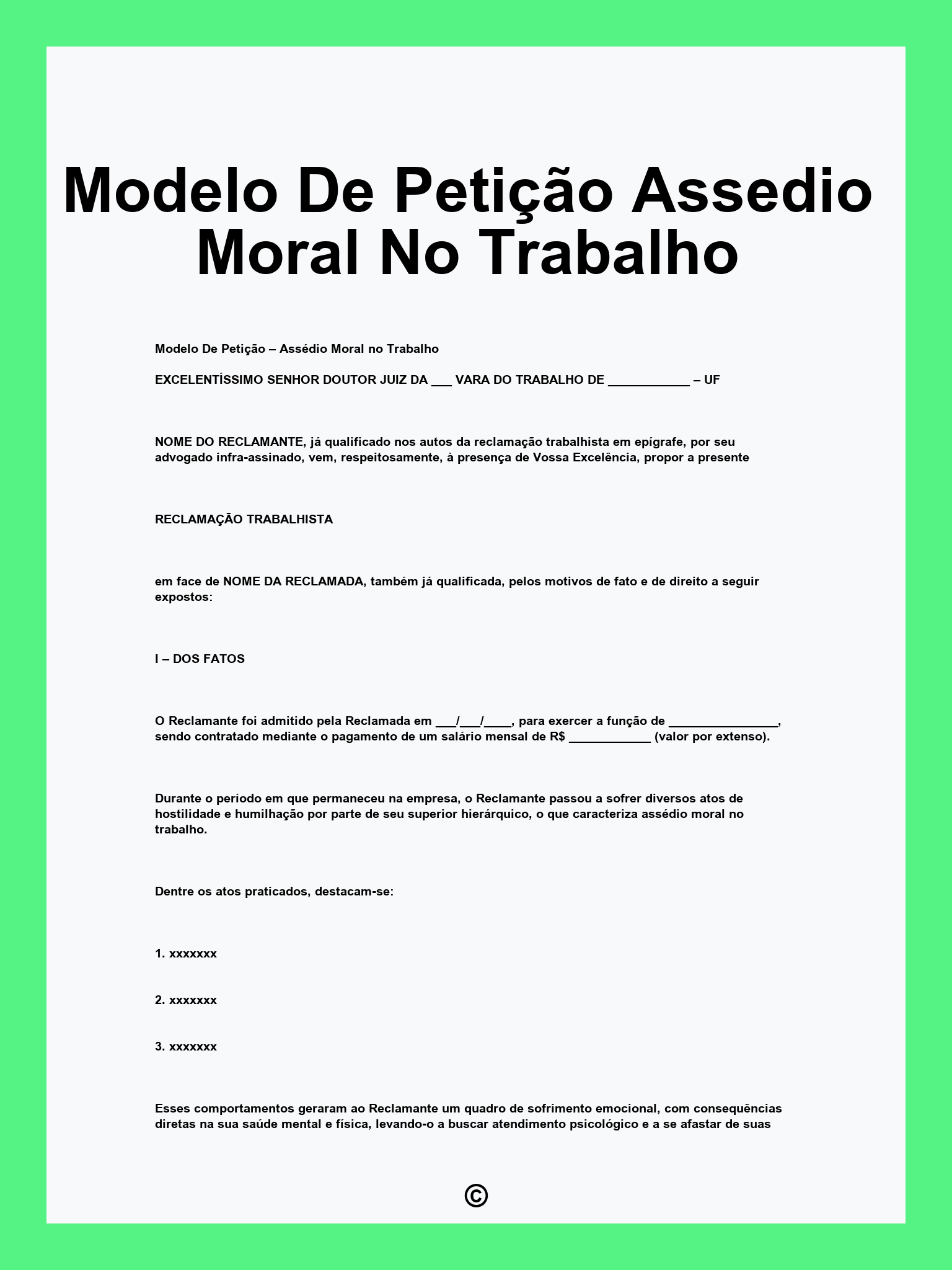 Modelo De Petição Assedio Moral No Trabalho