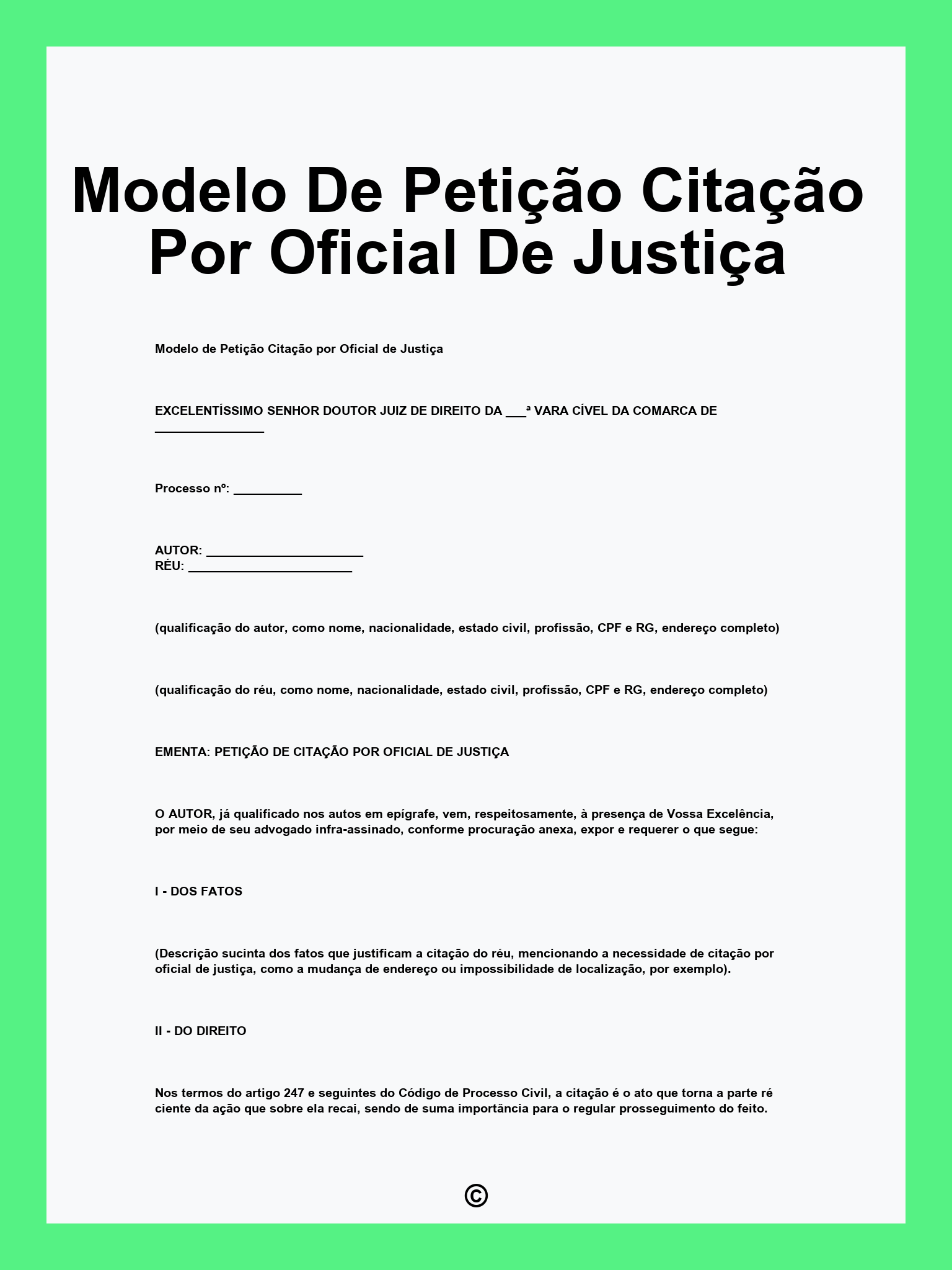 Modelo De Petição Citação Por Oficial De Justiça