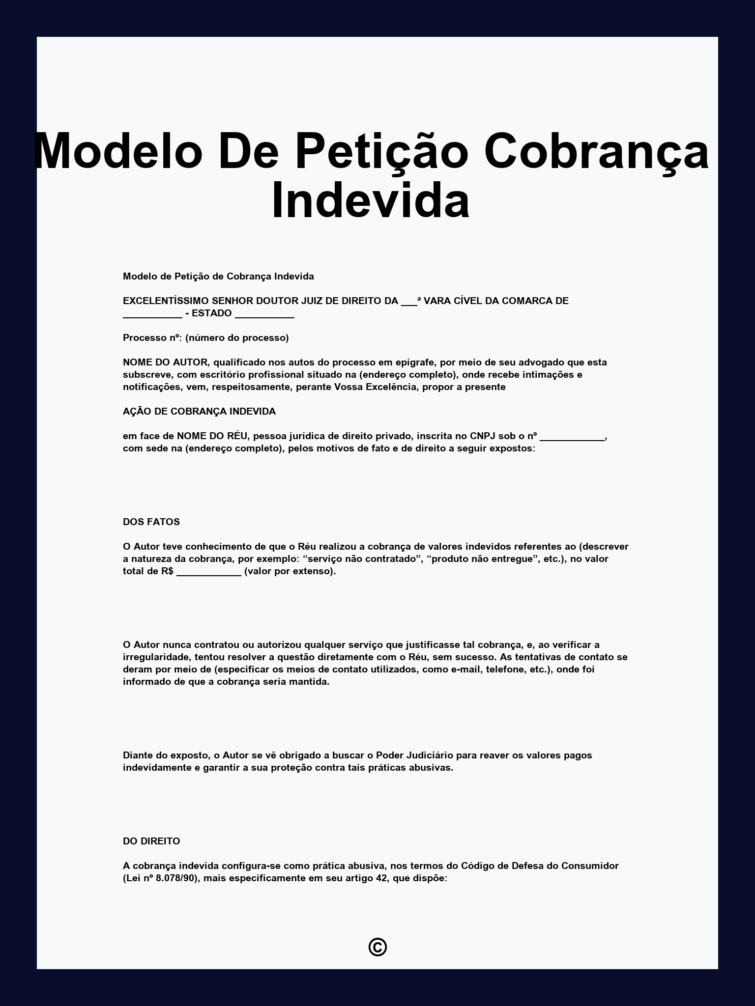 Modelo De Petição Cobrança Indevida