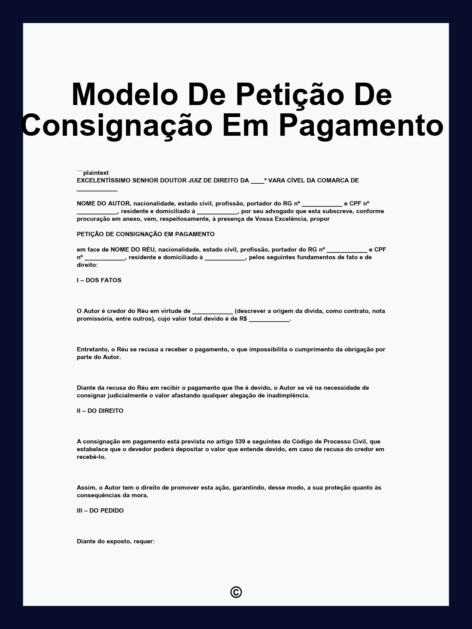 Modelo De Petição De Consignação Em Pagamento