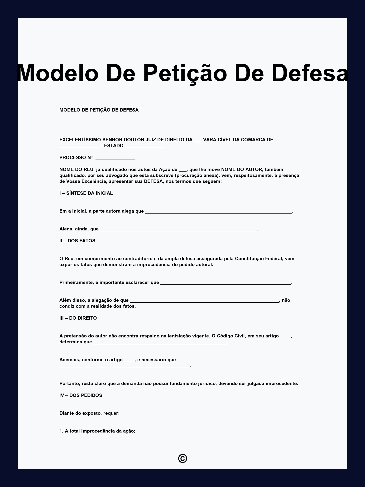 Modelo De Petição De Defesa
