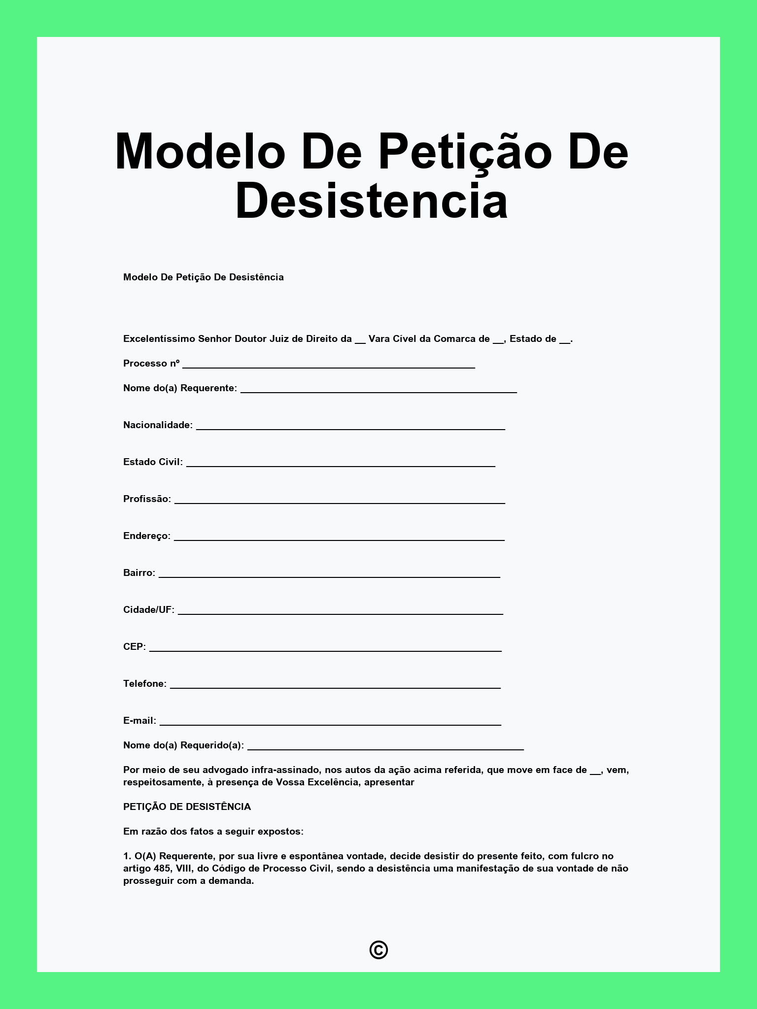 Modelo De Petição De Desistencia