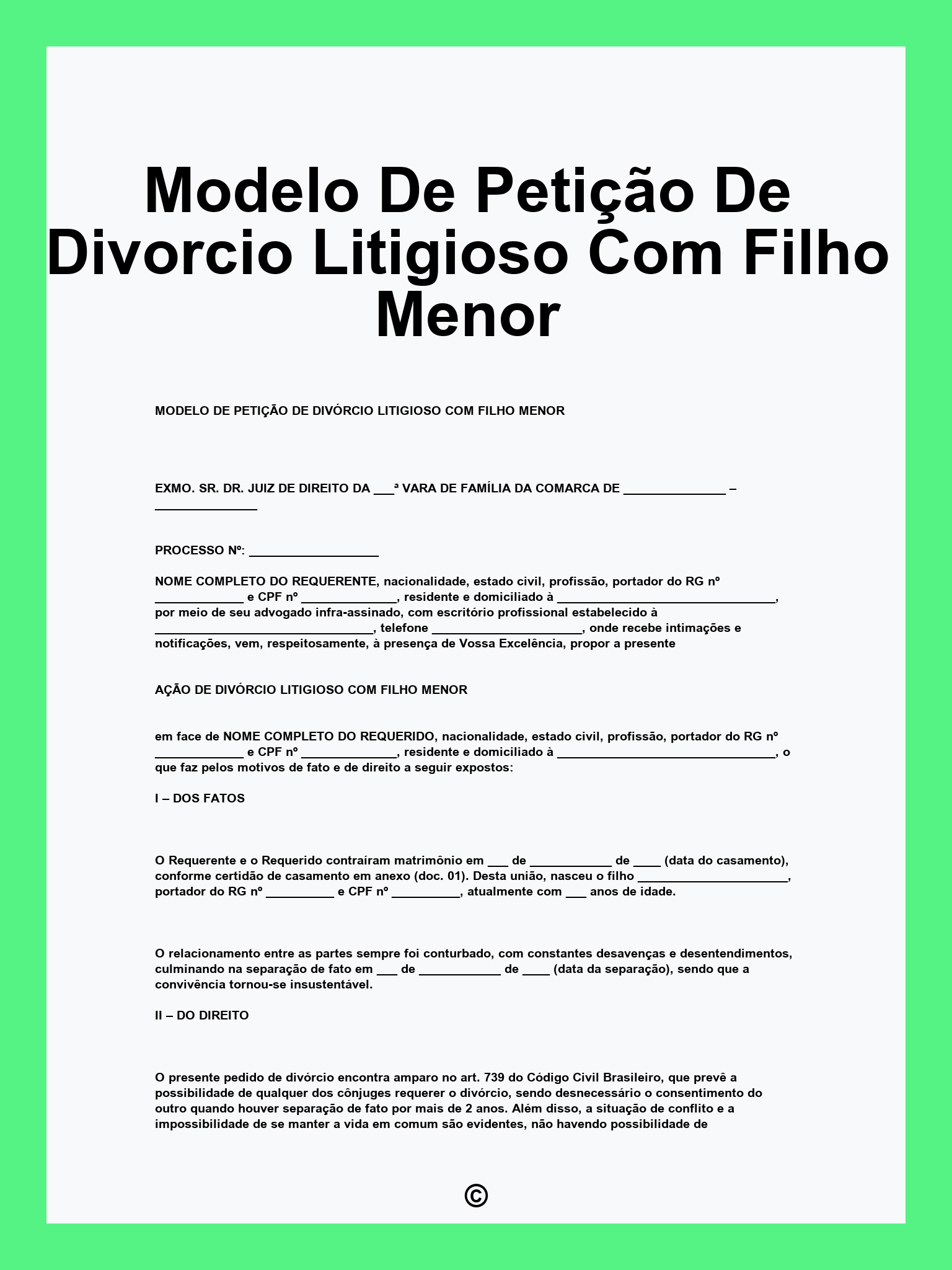 Modelo De Petição De Divorcio Litigioso Com Filho Menor