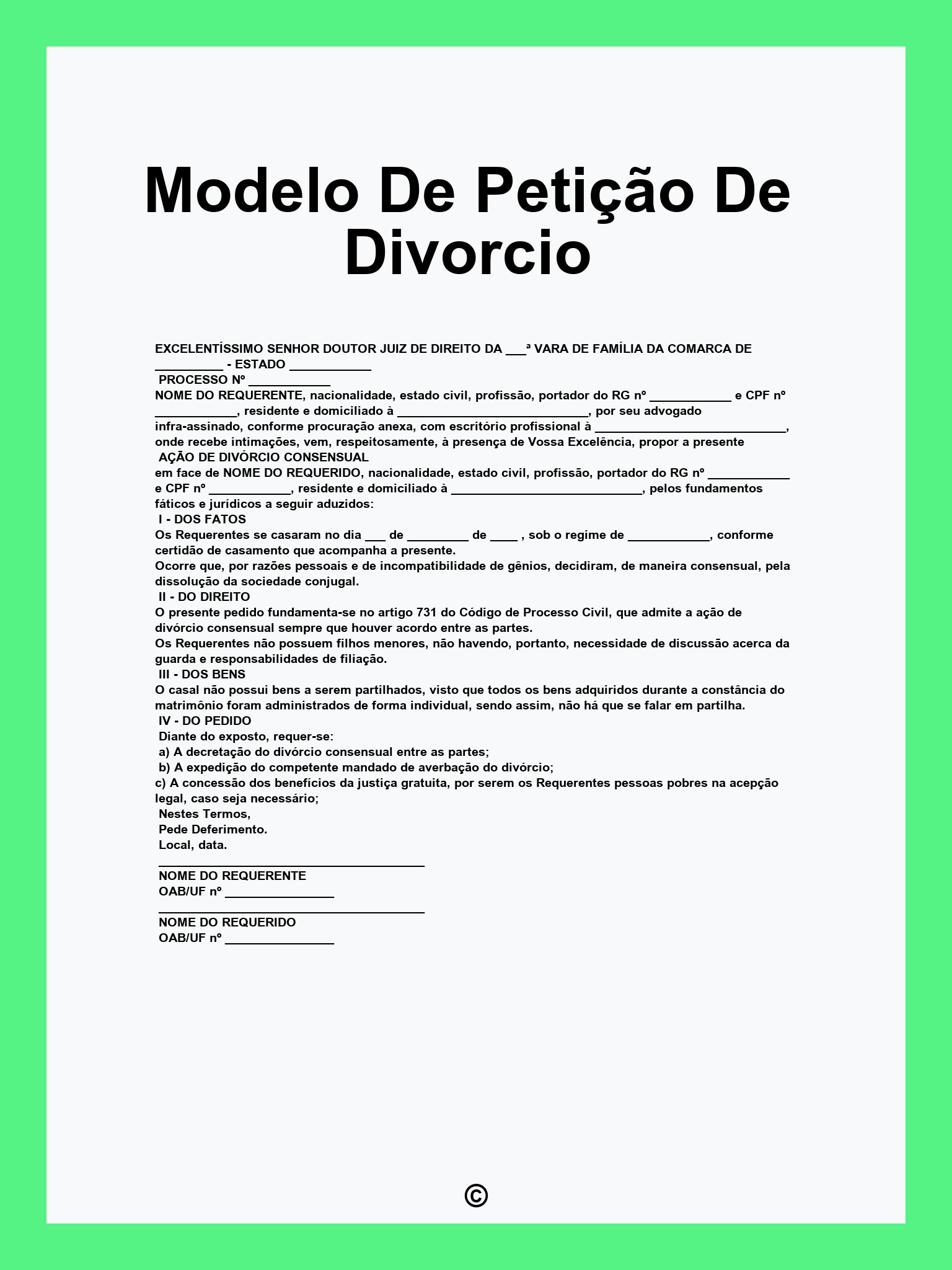 Modelo De Petição De Divorcio