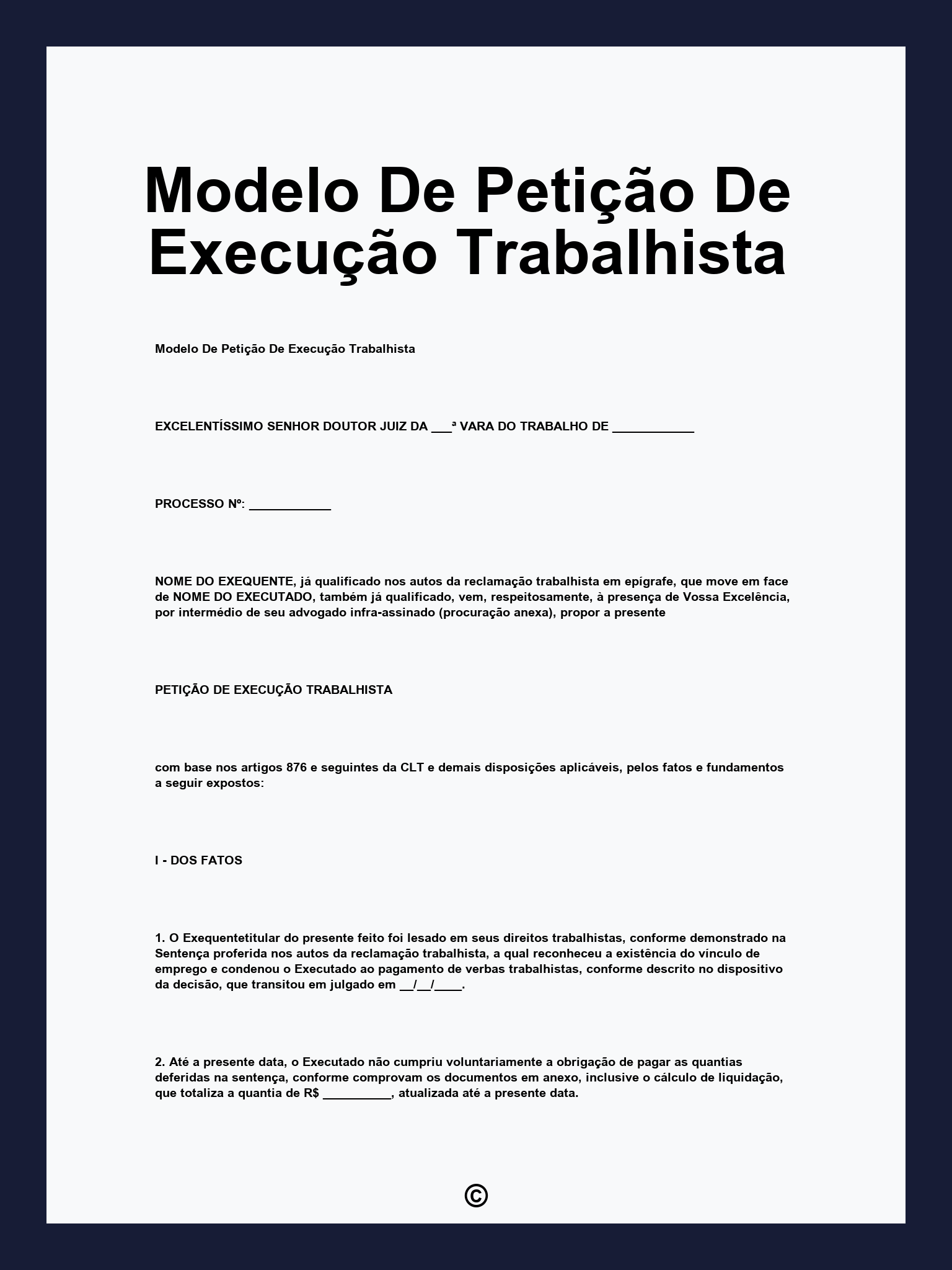 Modelo De Petição De Execução Trabalhista
