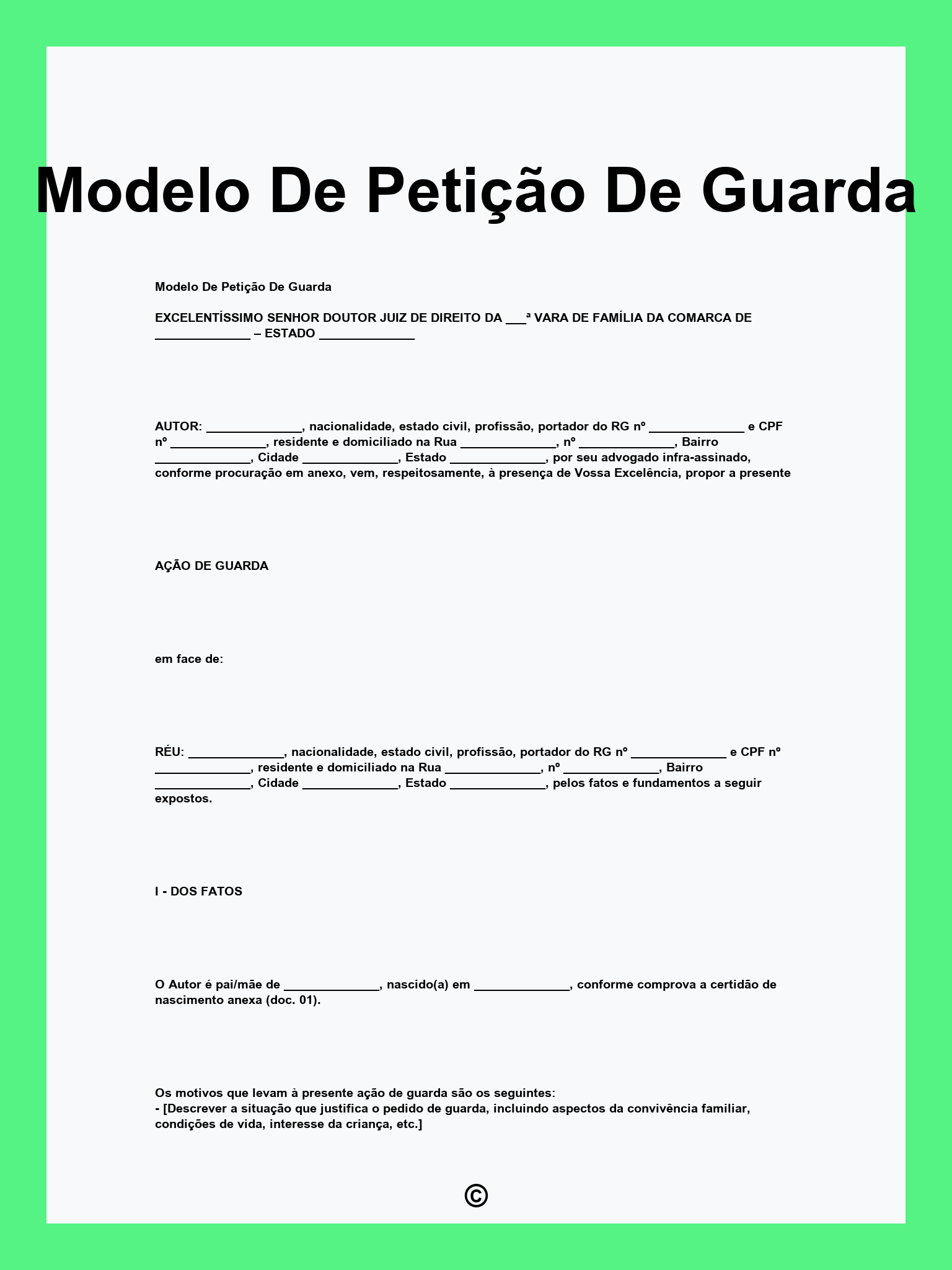 Modelo De Petição De Guarda