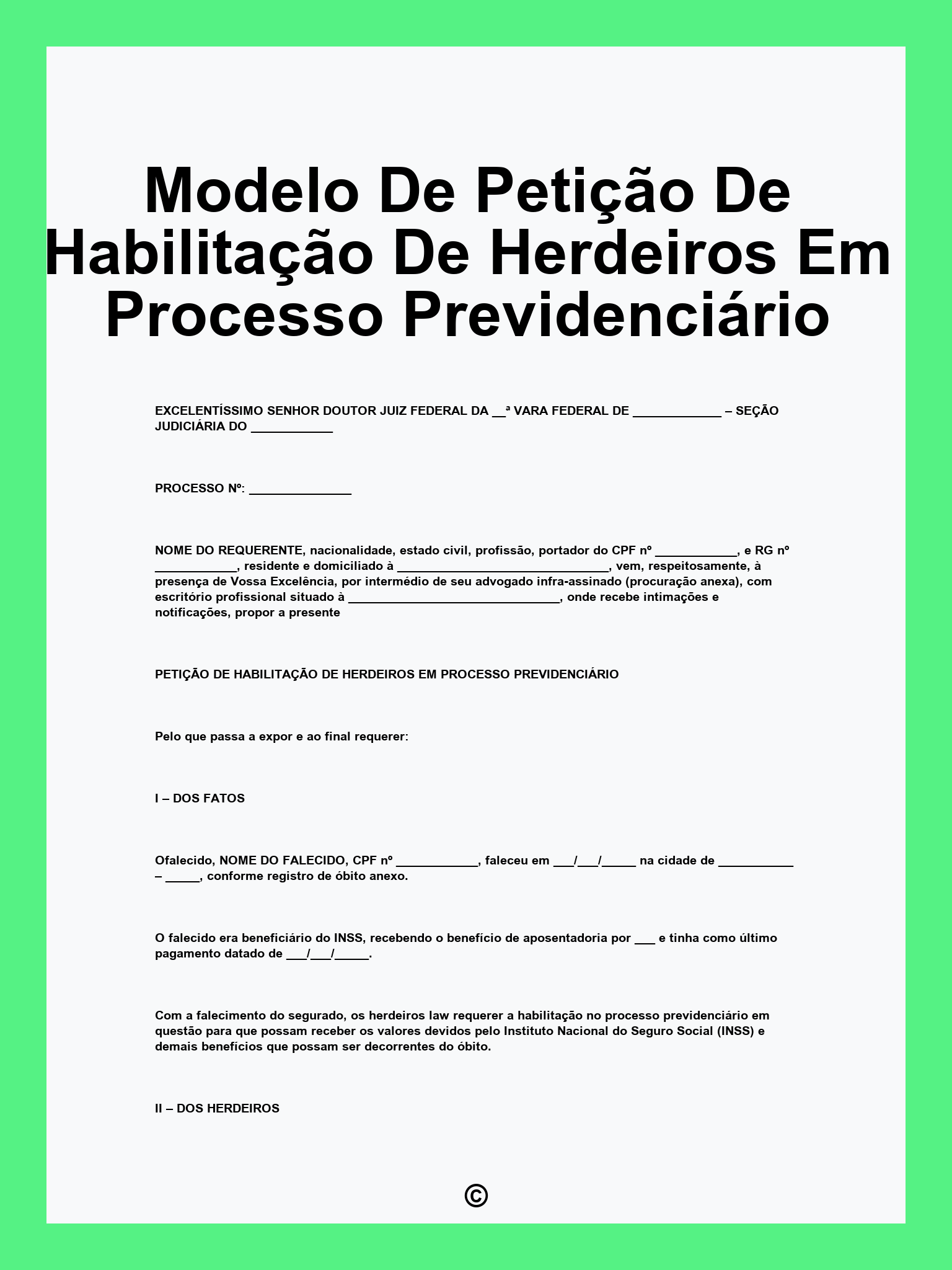 Modelo De Petição De Habilitação De Herdeiros Em Processo Previdenciário