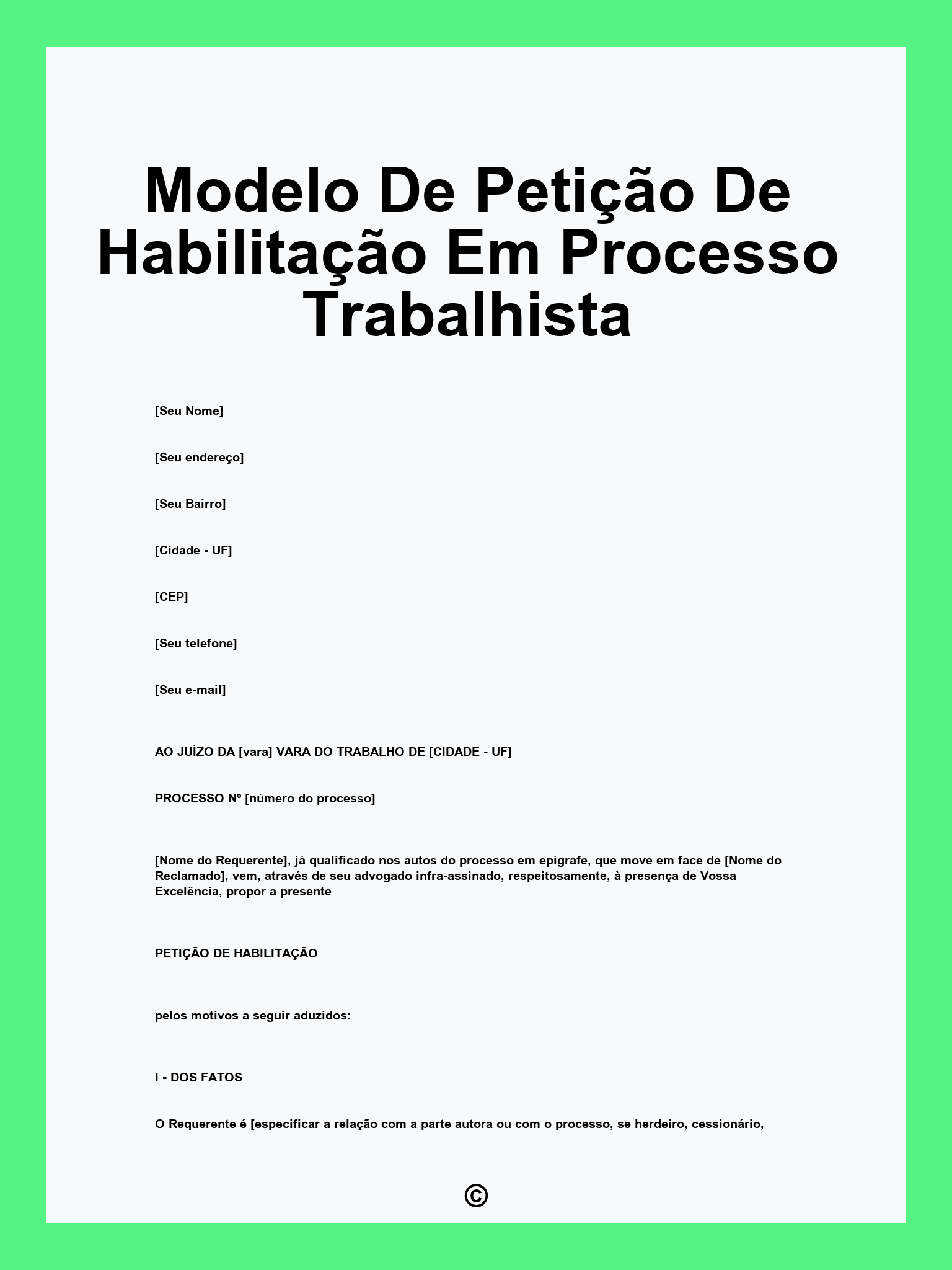 Modelo De Petição De Habilitação Em Processo Trabalhista