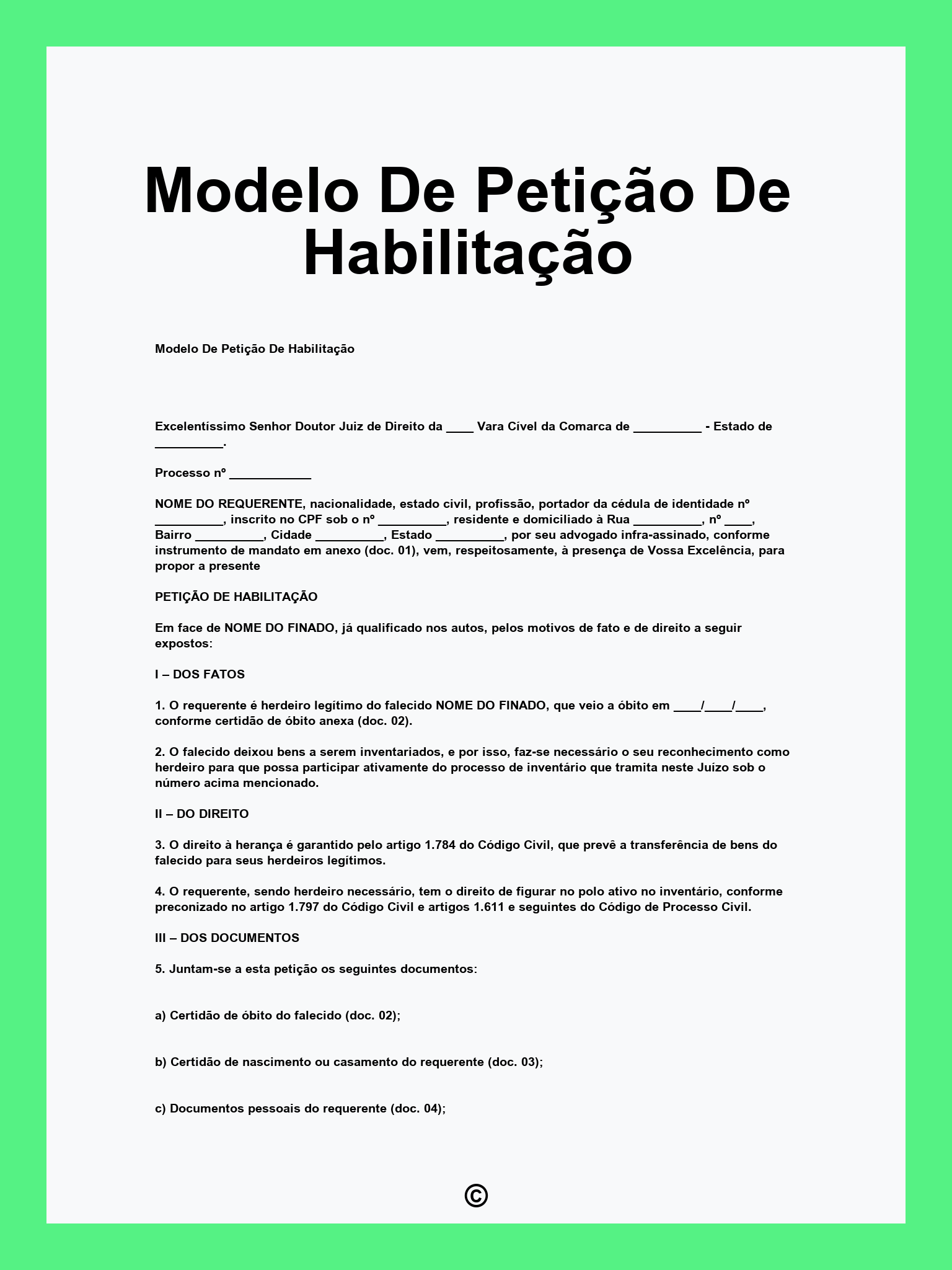 Modelo De Petição De Habilitação