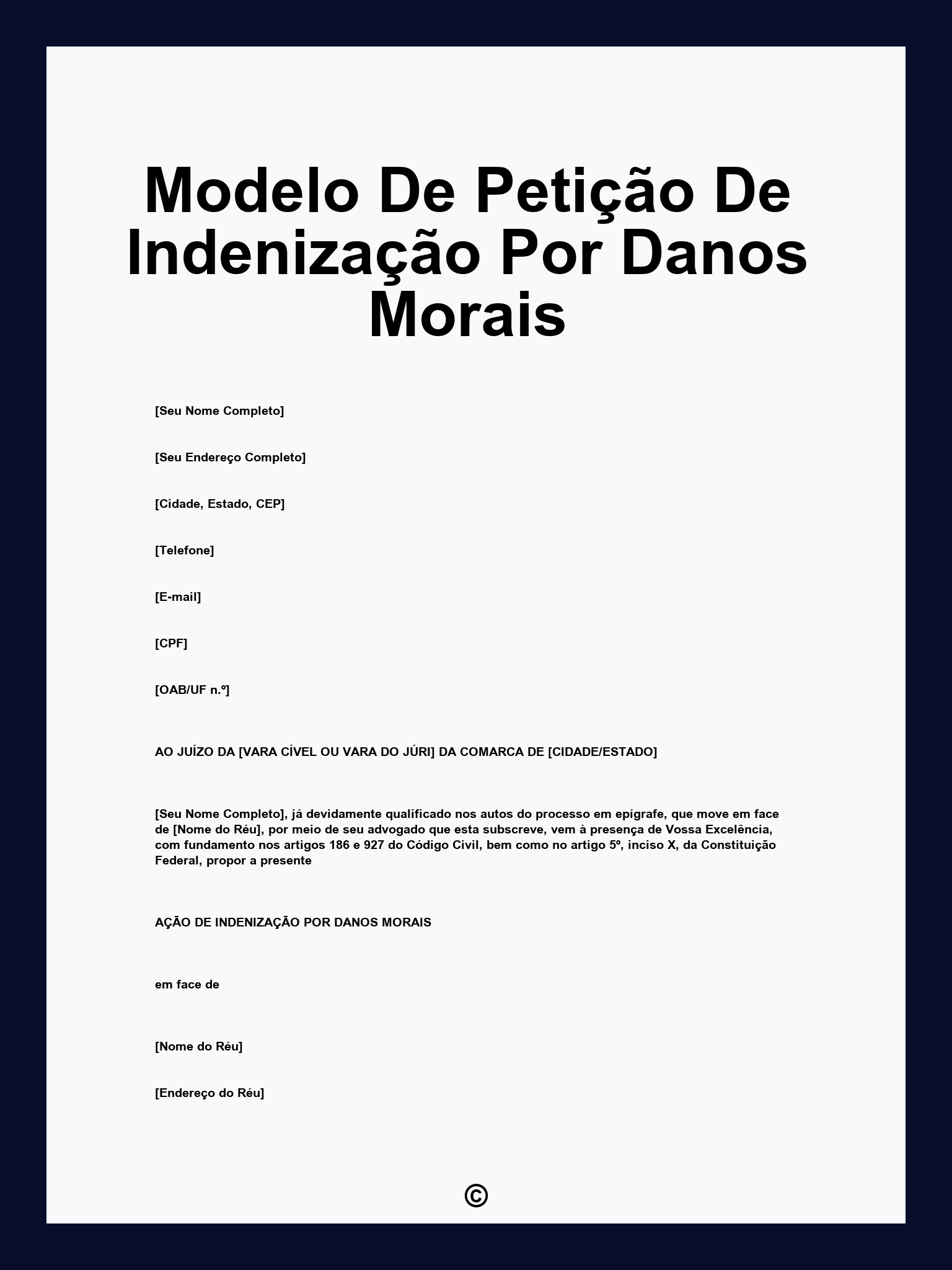 Modelo De Petição De Indenização Por Danos Morais