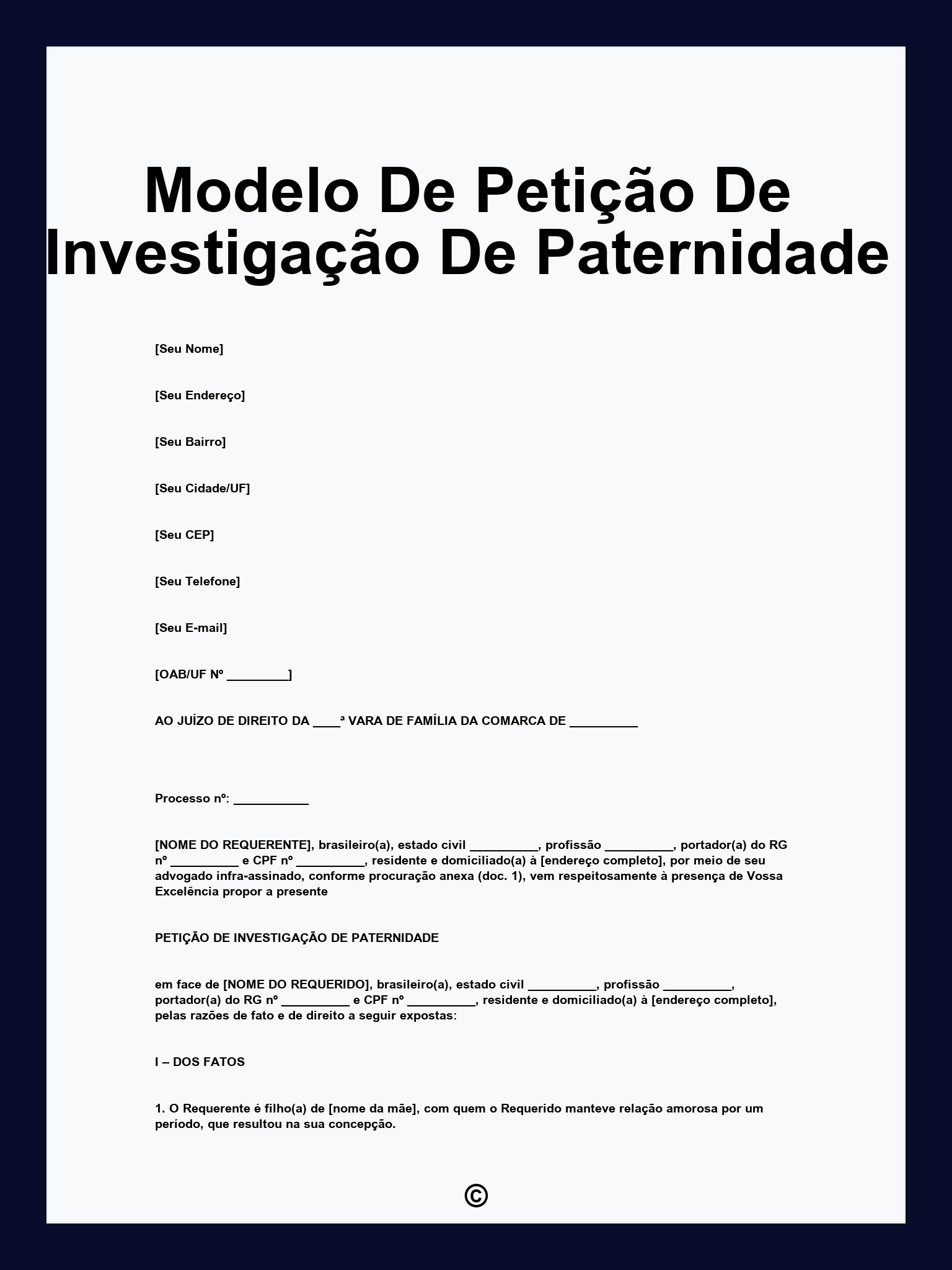 Modelo De Petição De Investigação De Paternidade