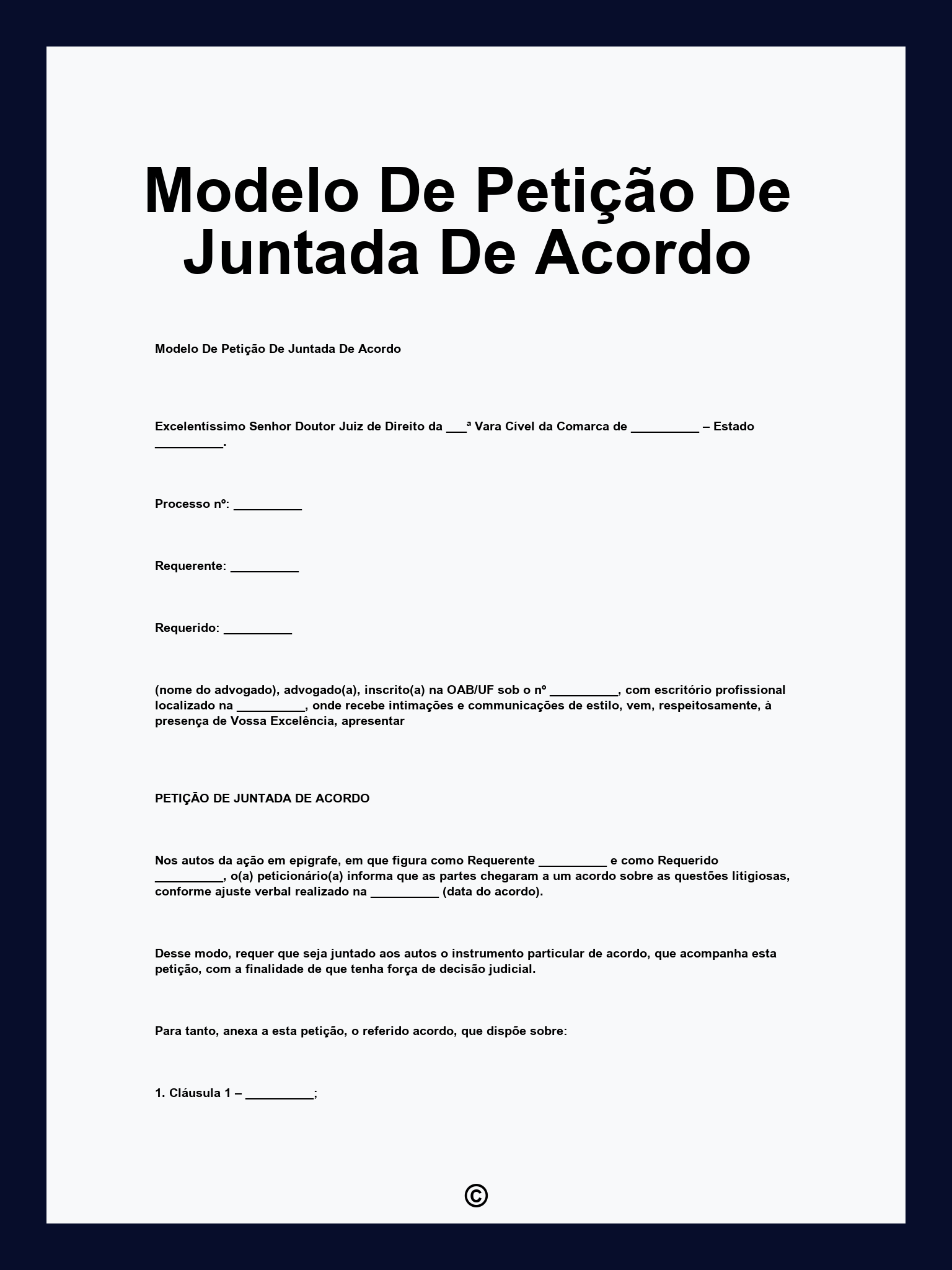 Modelo De Petição De Juntada De Acordo