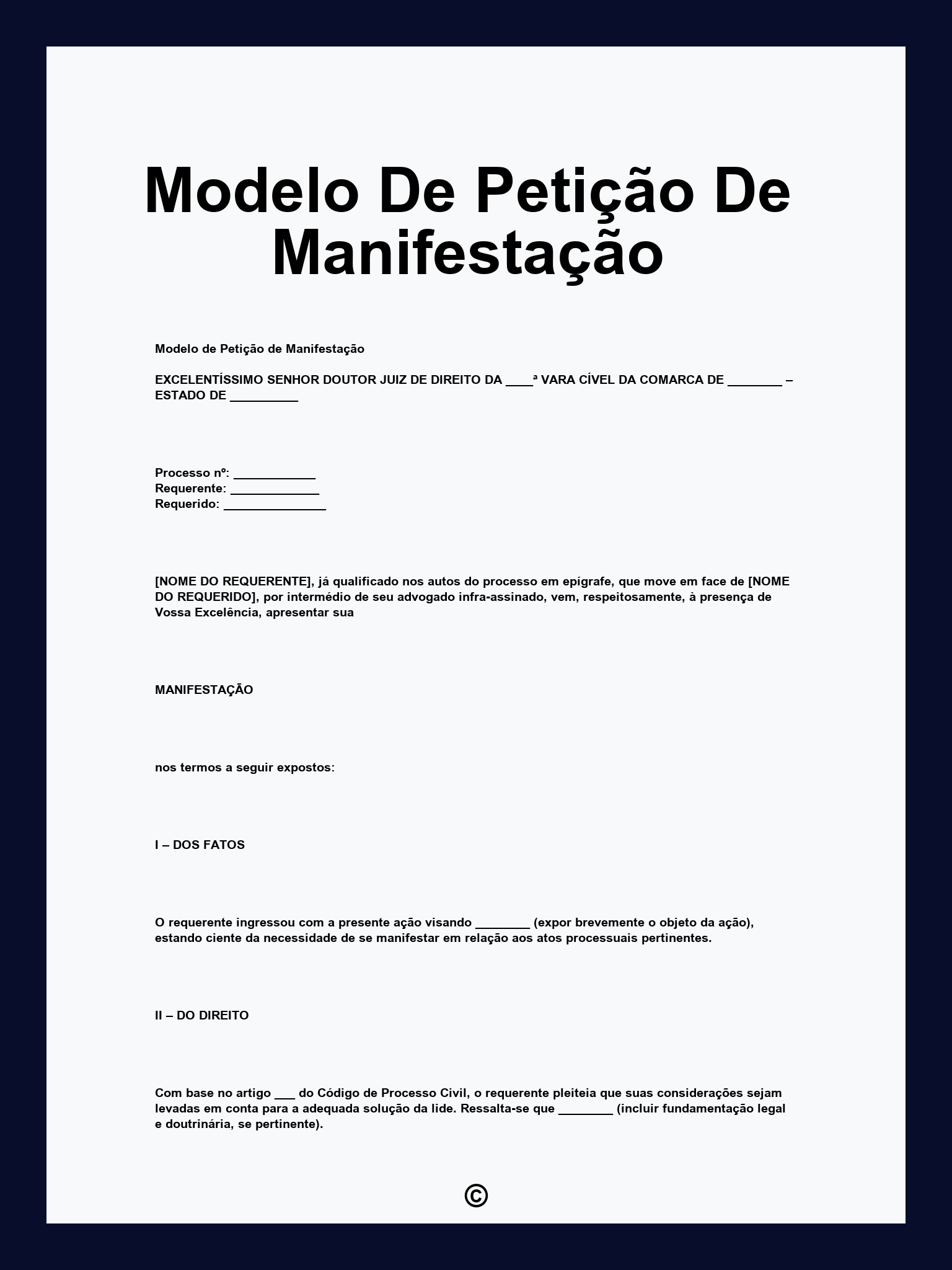 Modelo De Petição De Manifestação