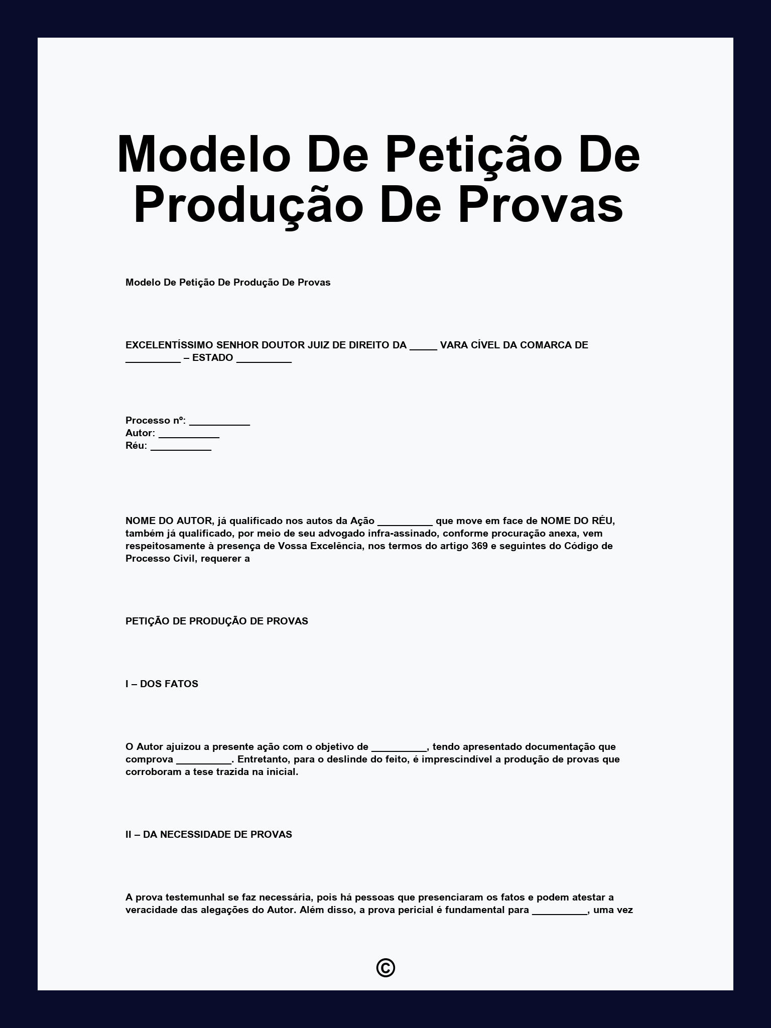 Modelo De Petição De Produção De Provas