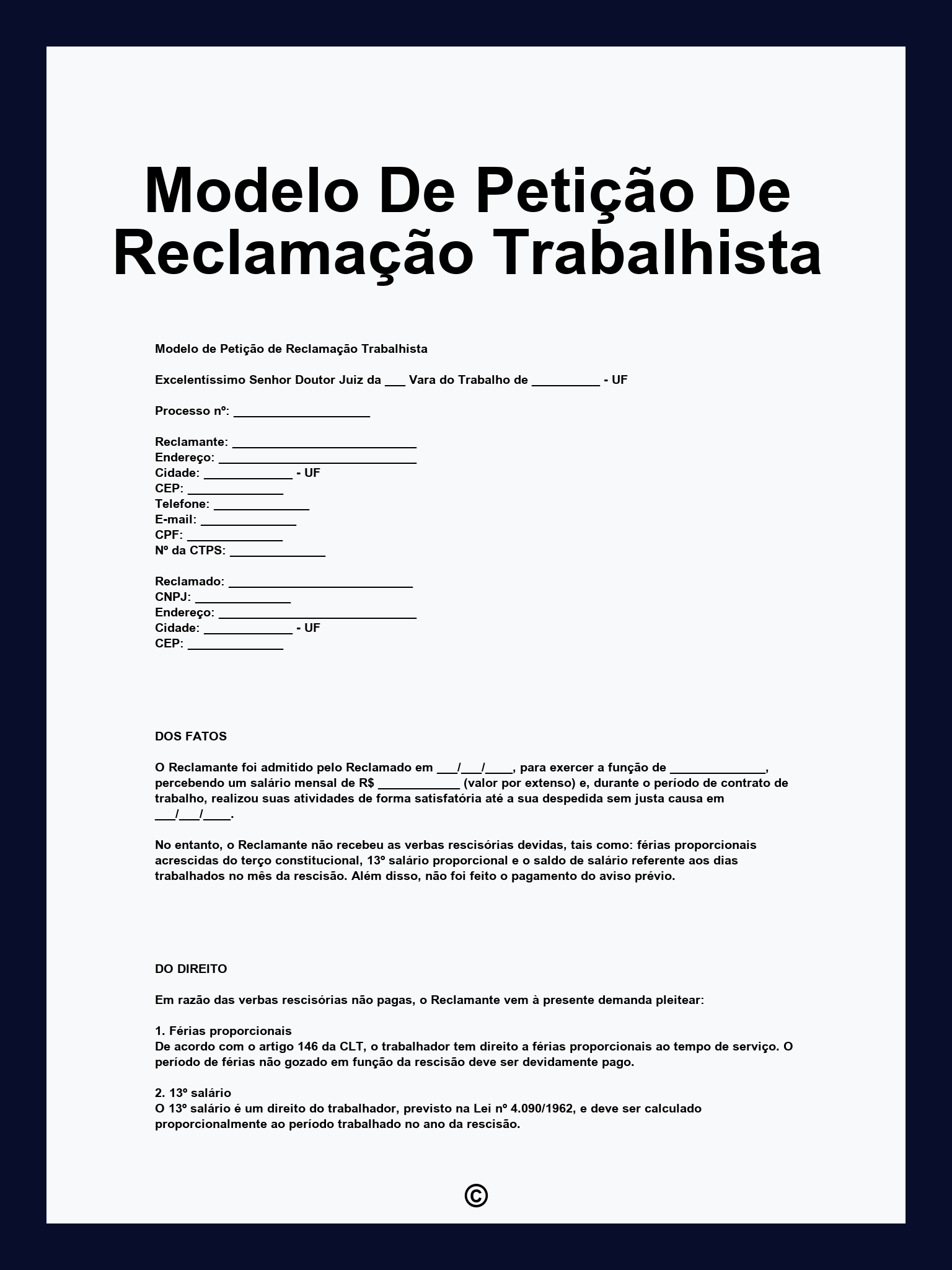 Modelo De Petição De Reclamação Trabalhista