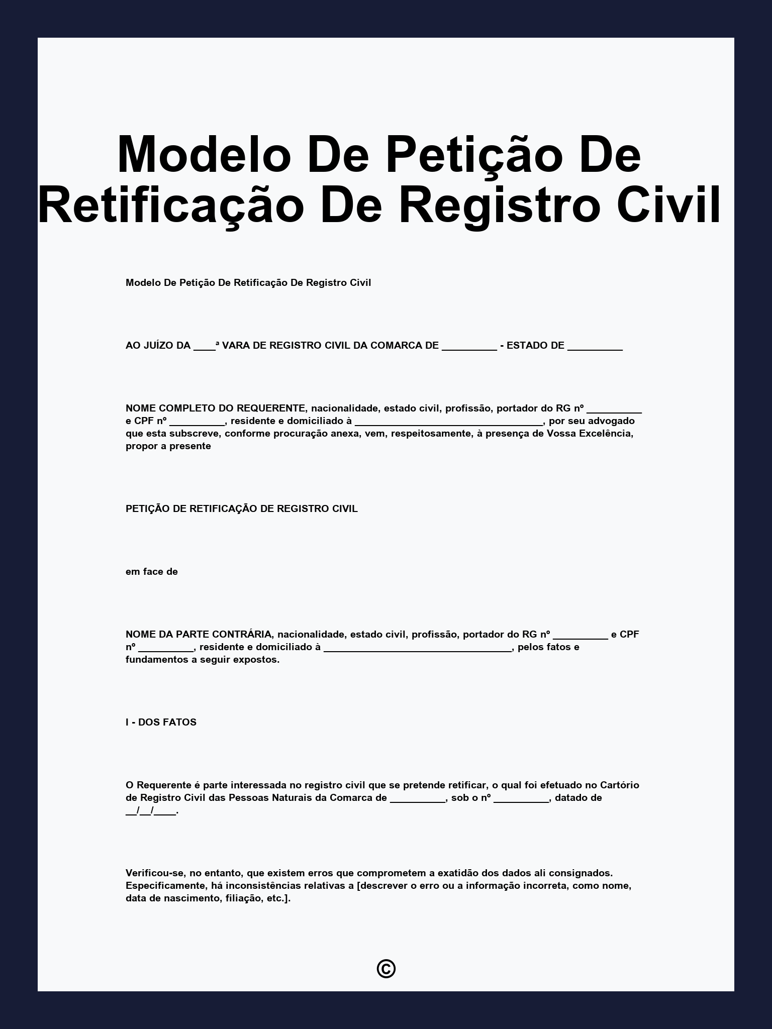 Modelo De Petição De Retificação De Registro Civil