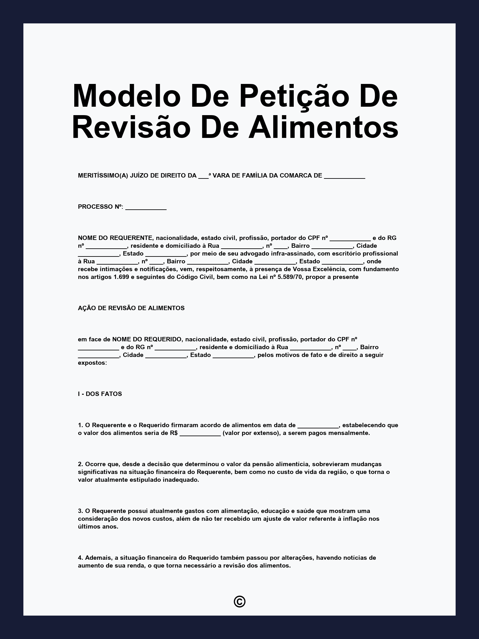 Modelo De Petição De Revisão De Alimentos