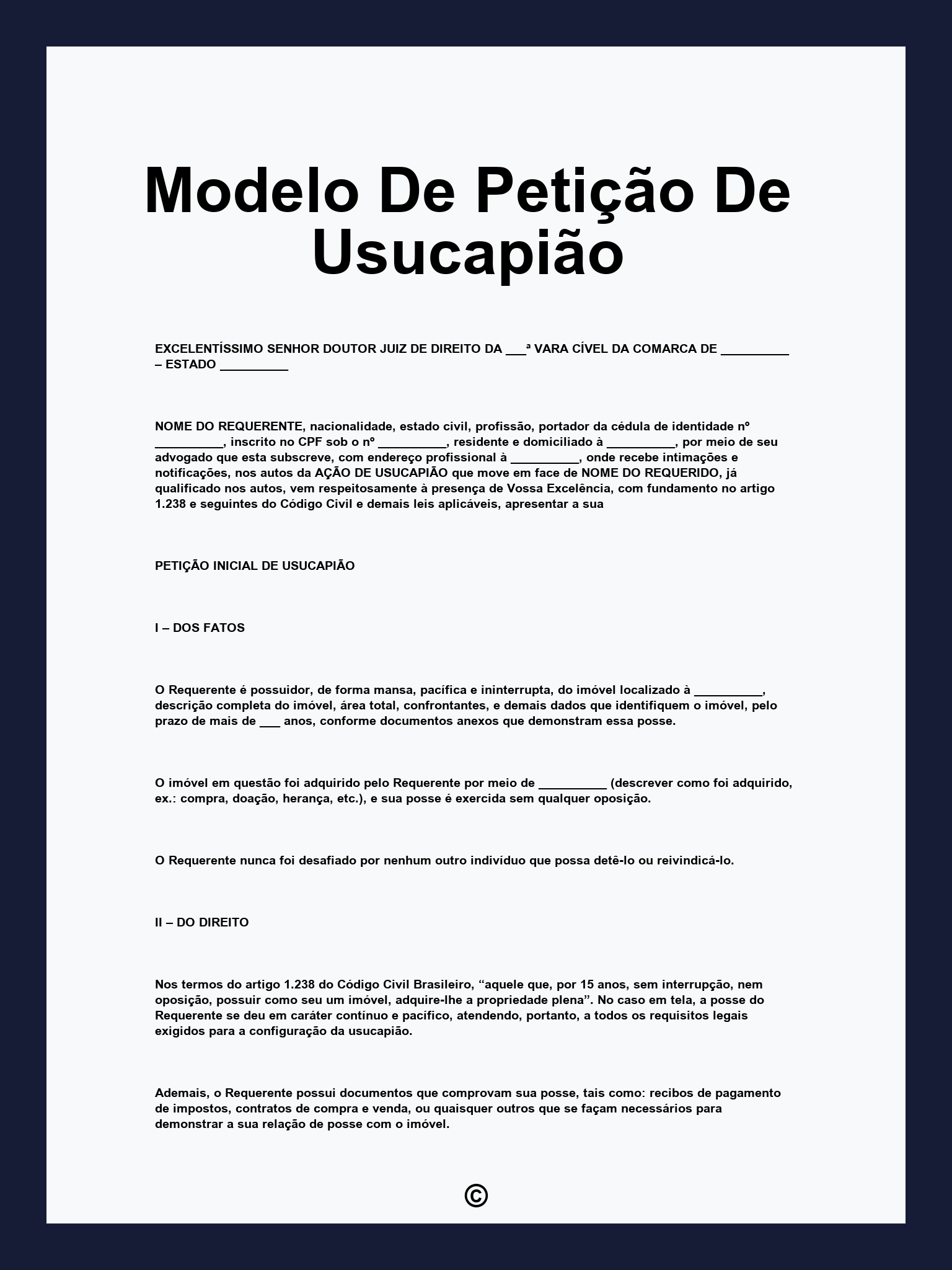 Modelo De Petição De Usucapião