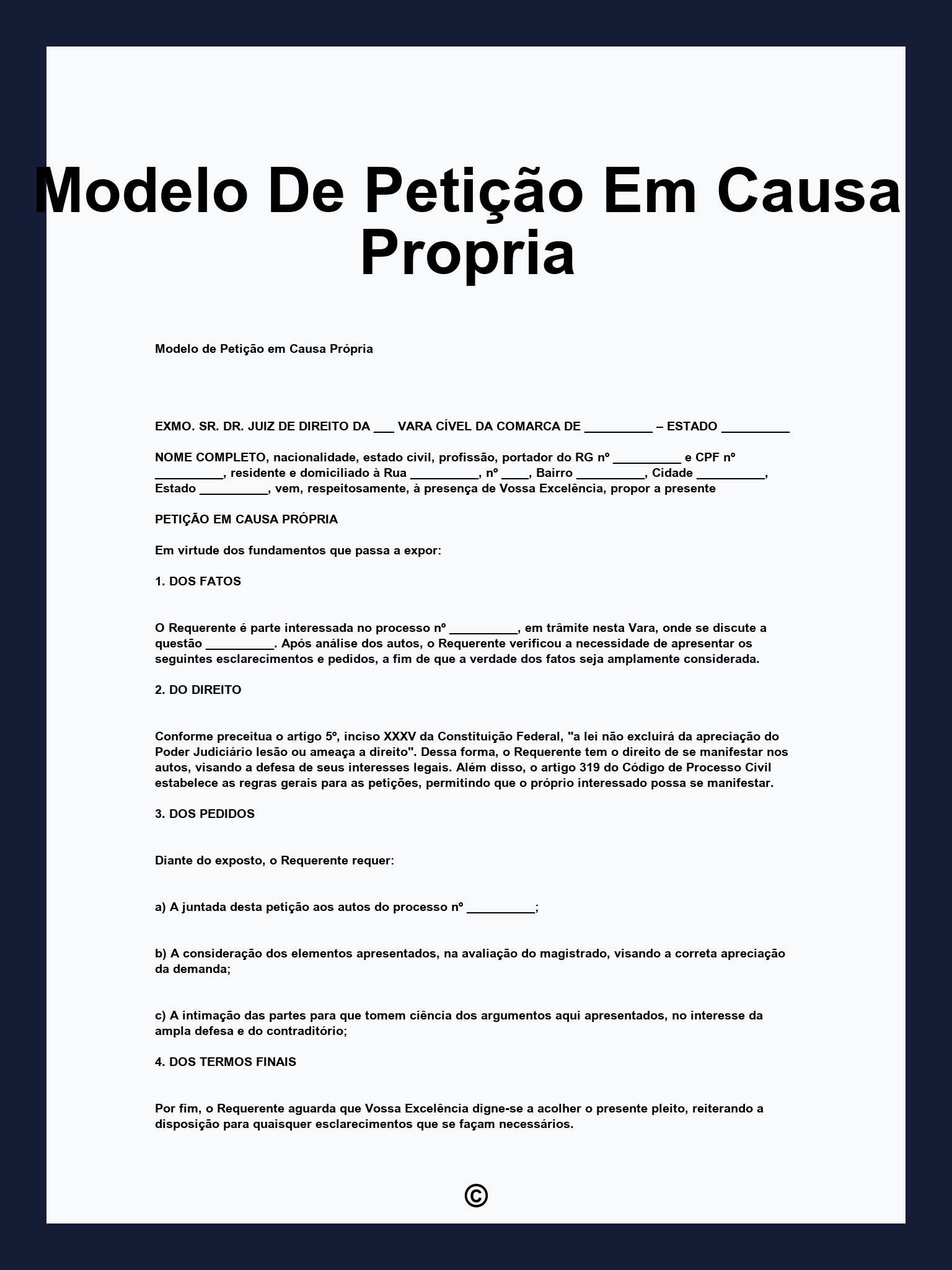 Modelo De Petição Em Causa Propria