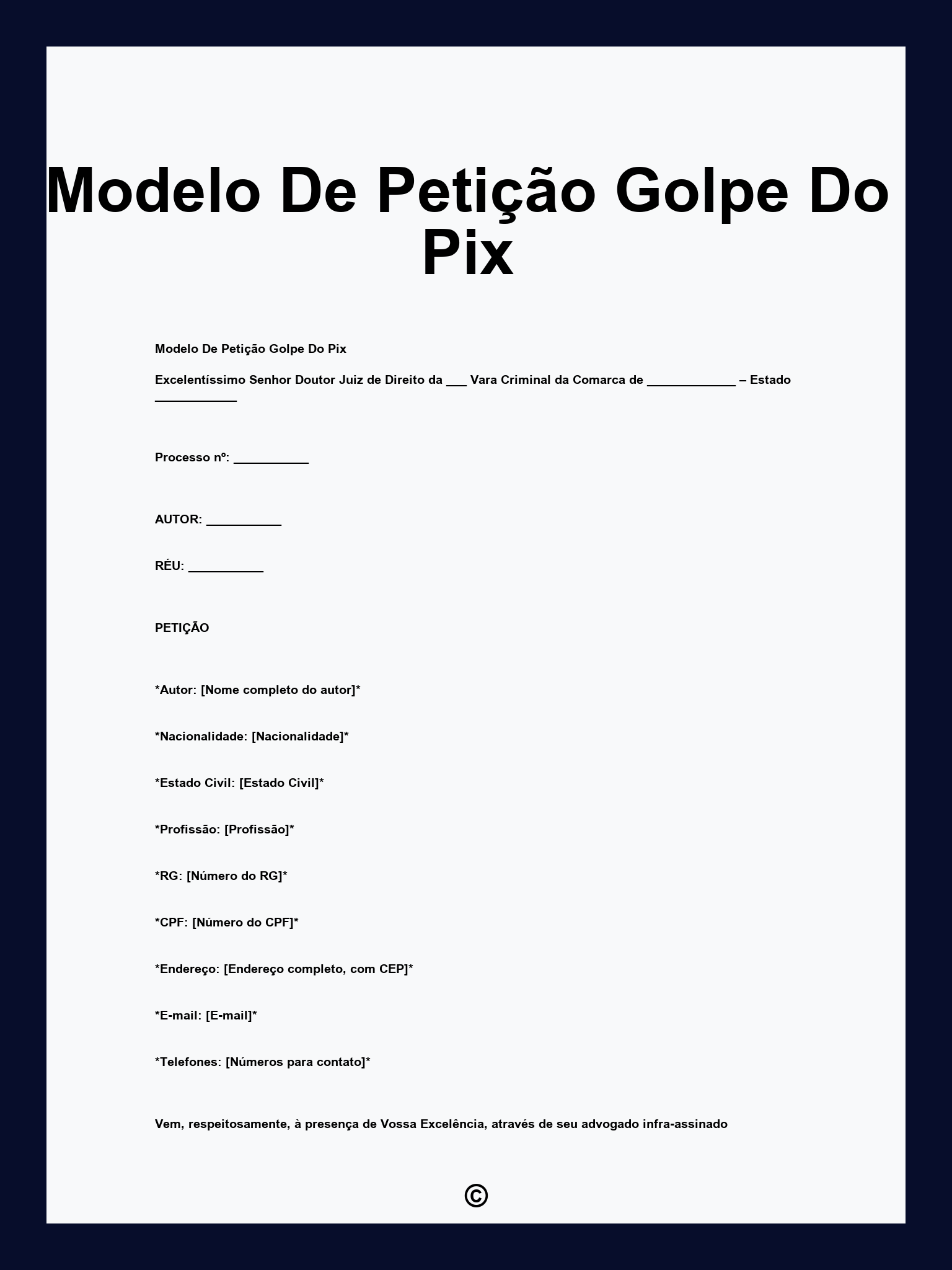 Modelo De Petição Golpe Do Pix