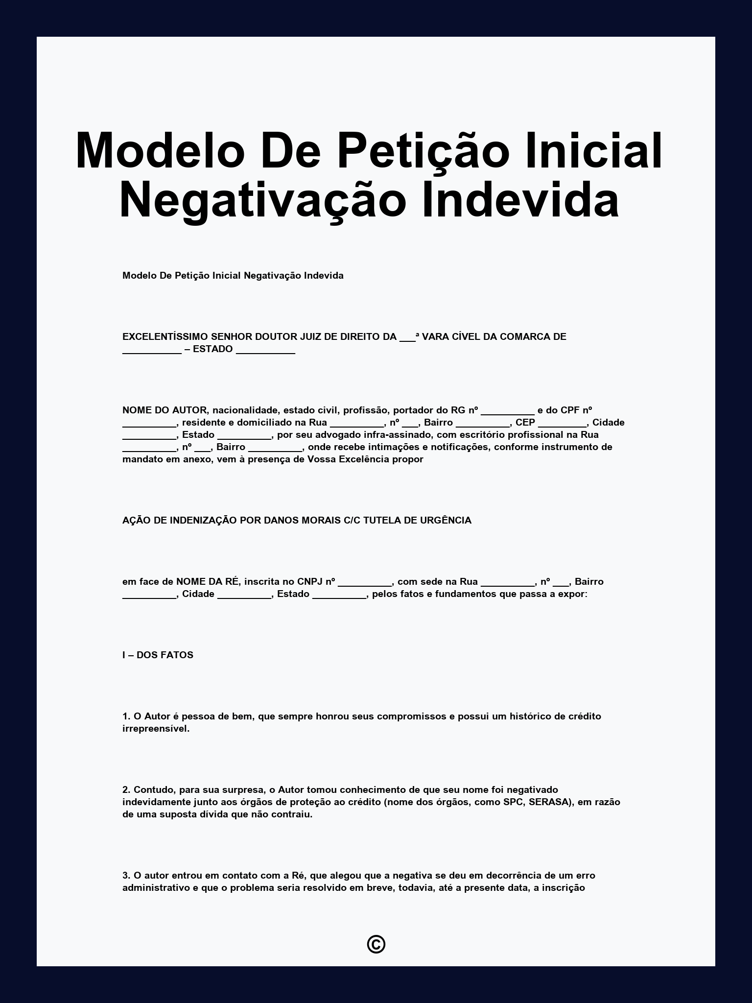 Modelo De Petição Inicial Negativação Indevida