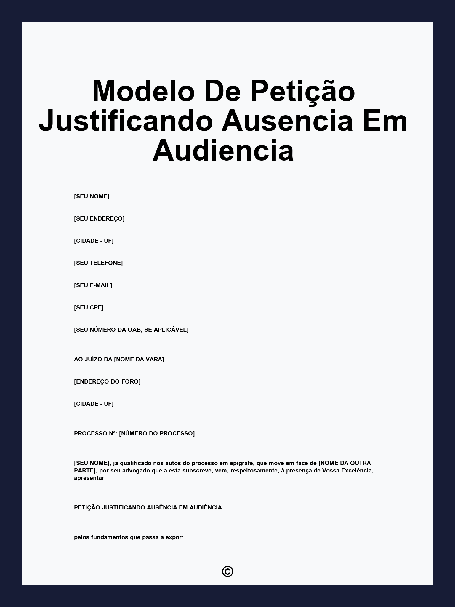 Modelo De Petição Justificando Ausencia Em Audiencia
