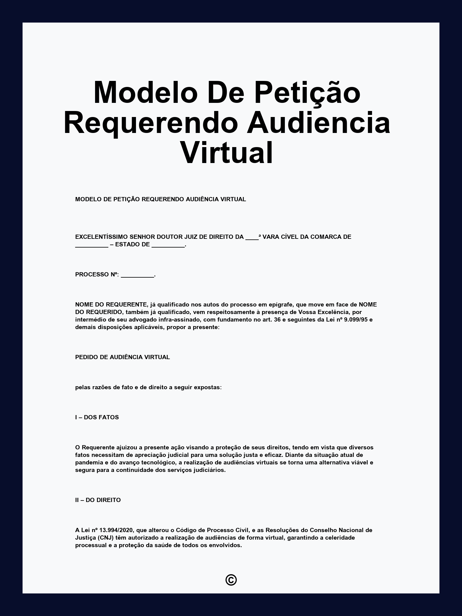 Modelo De Petição Requerendo Audiencia Virtual
