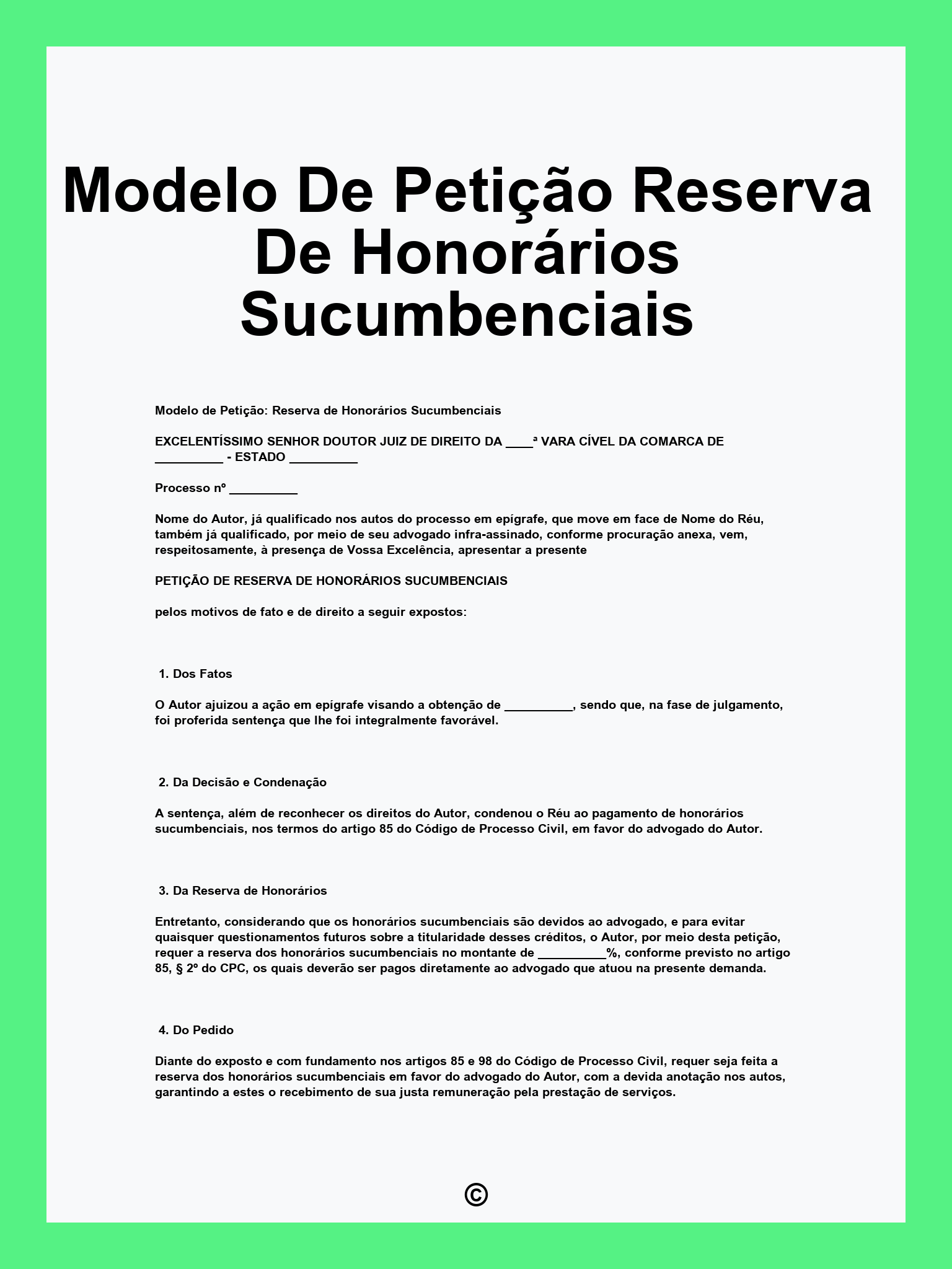 Modelo De Petição Reserva De Honorários Sucumbenciais