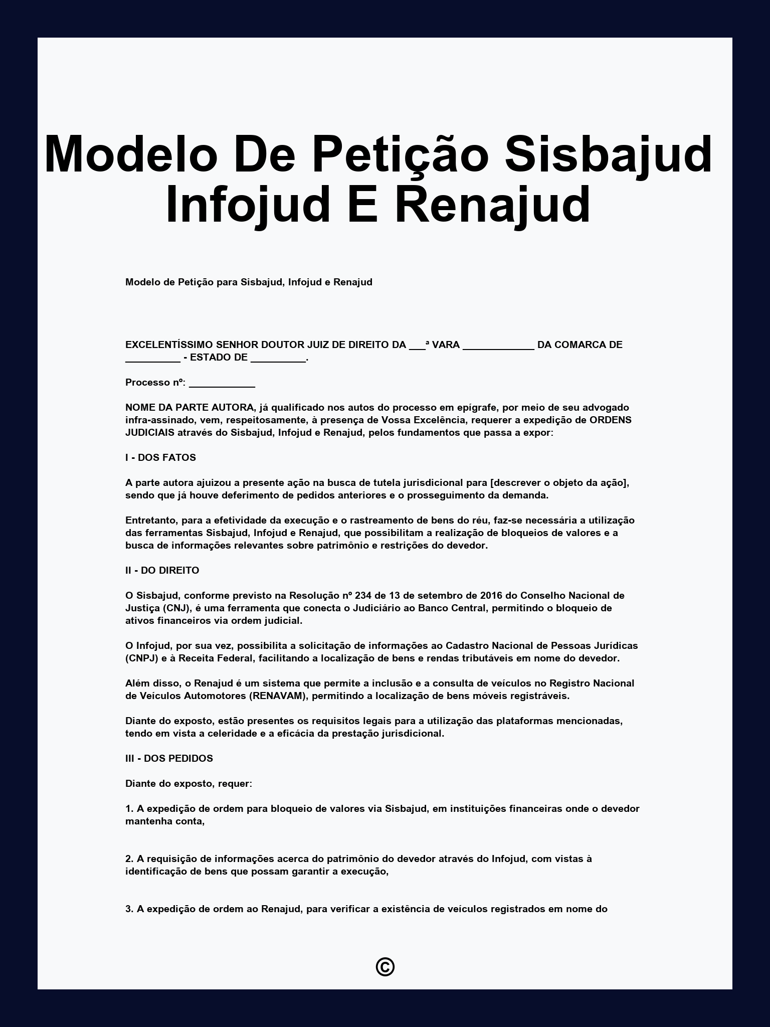 Modelo De Petição Sisbajud Infojud E Renajud