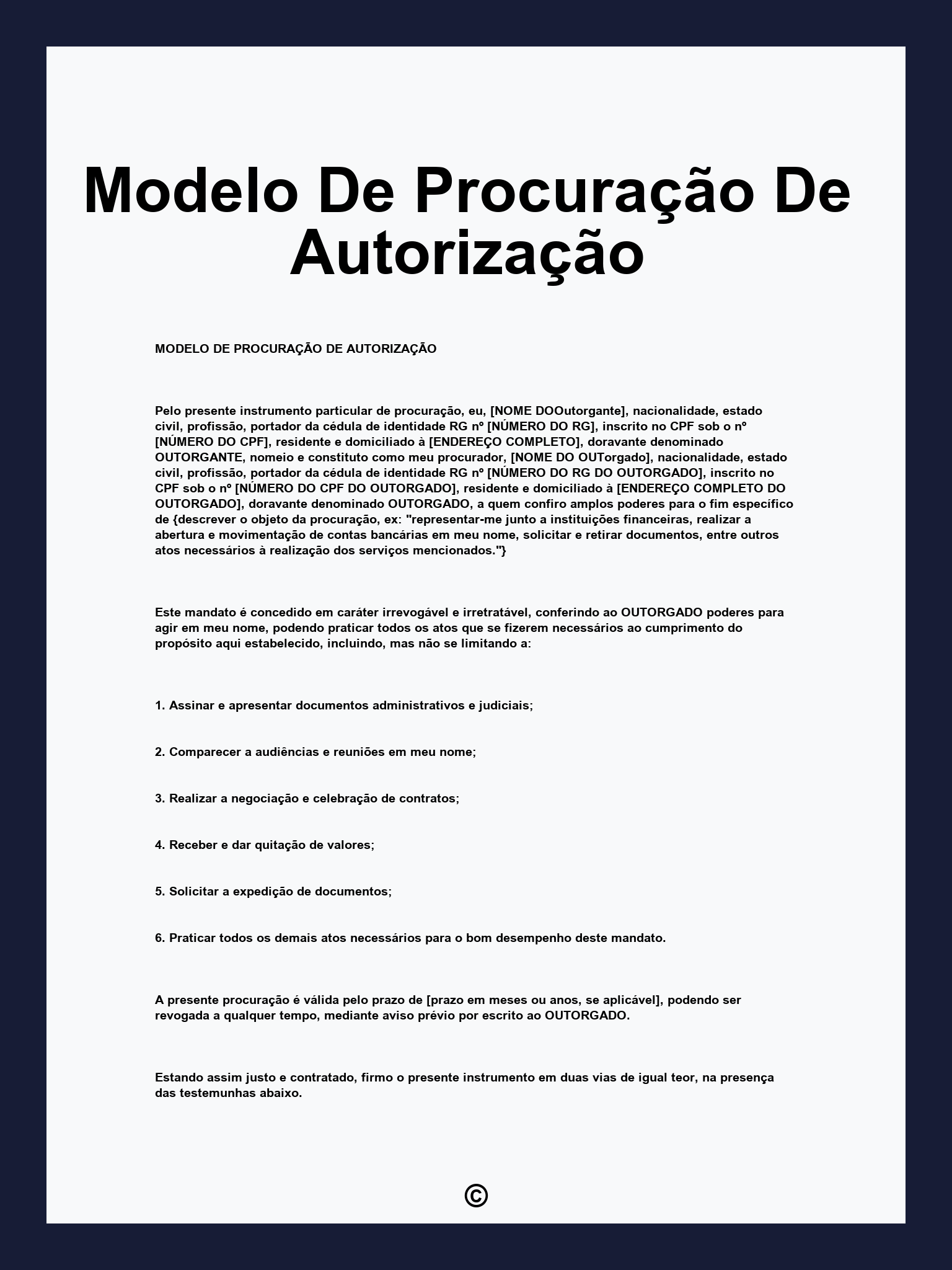 Modelo De Procuração De Autorização