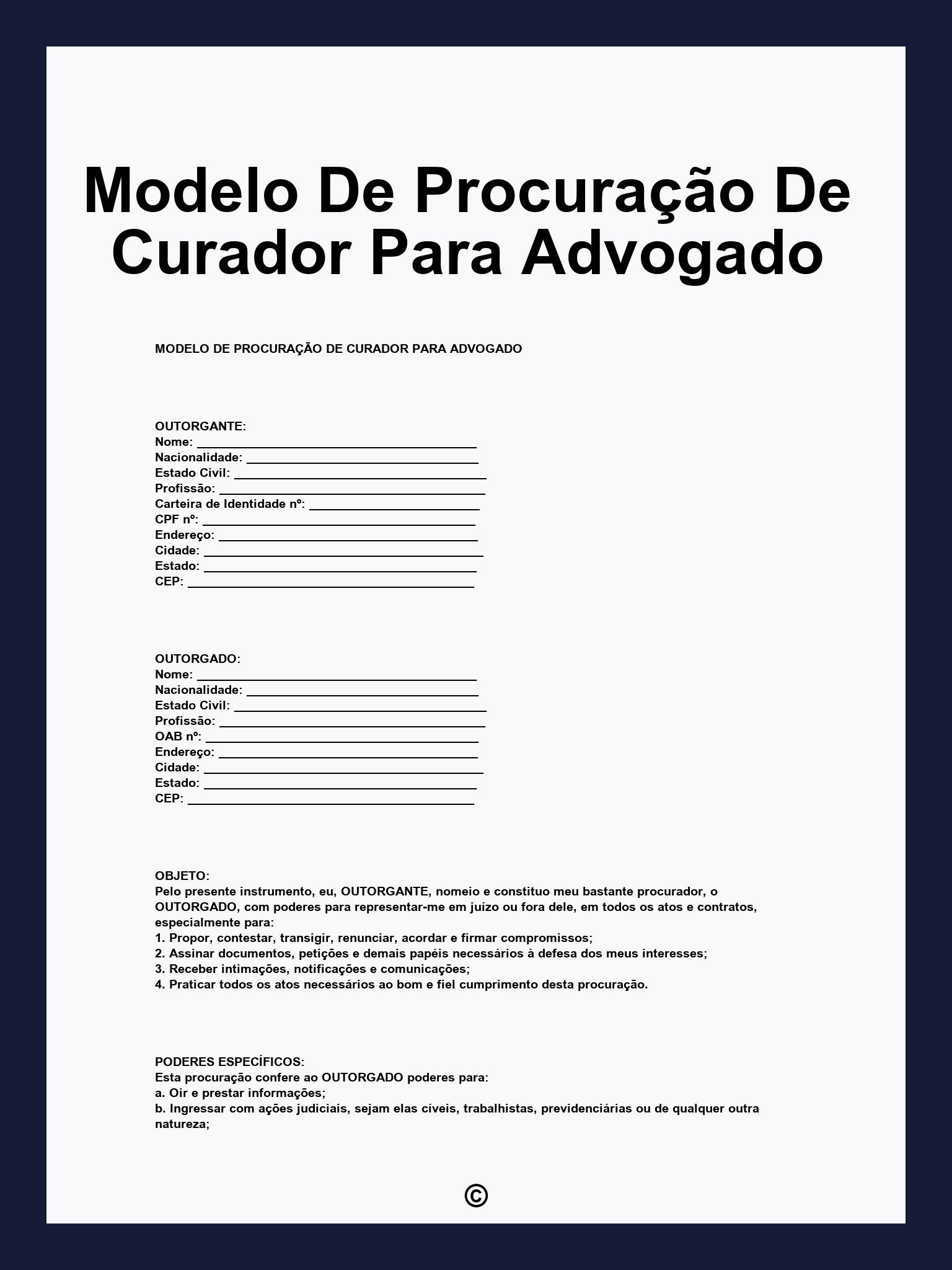 Modelo De Procuração De Curador Para Advogado