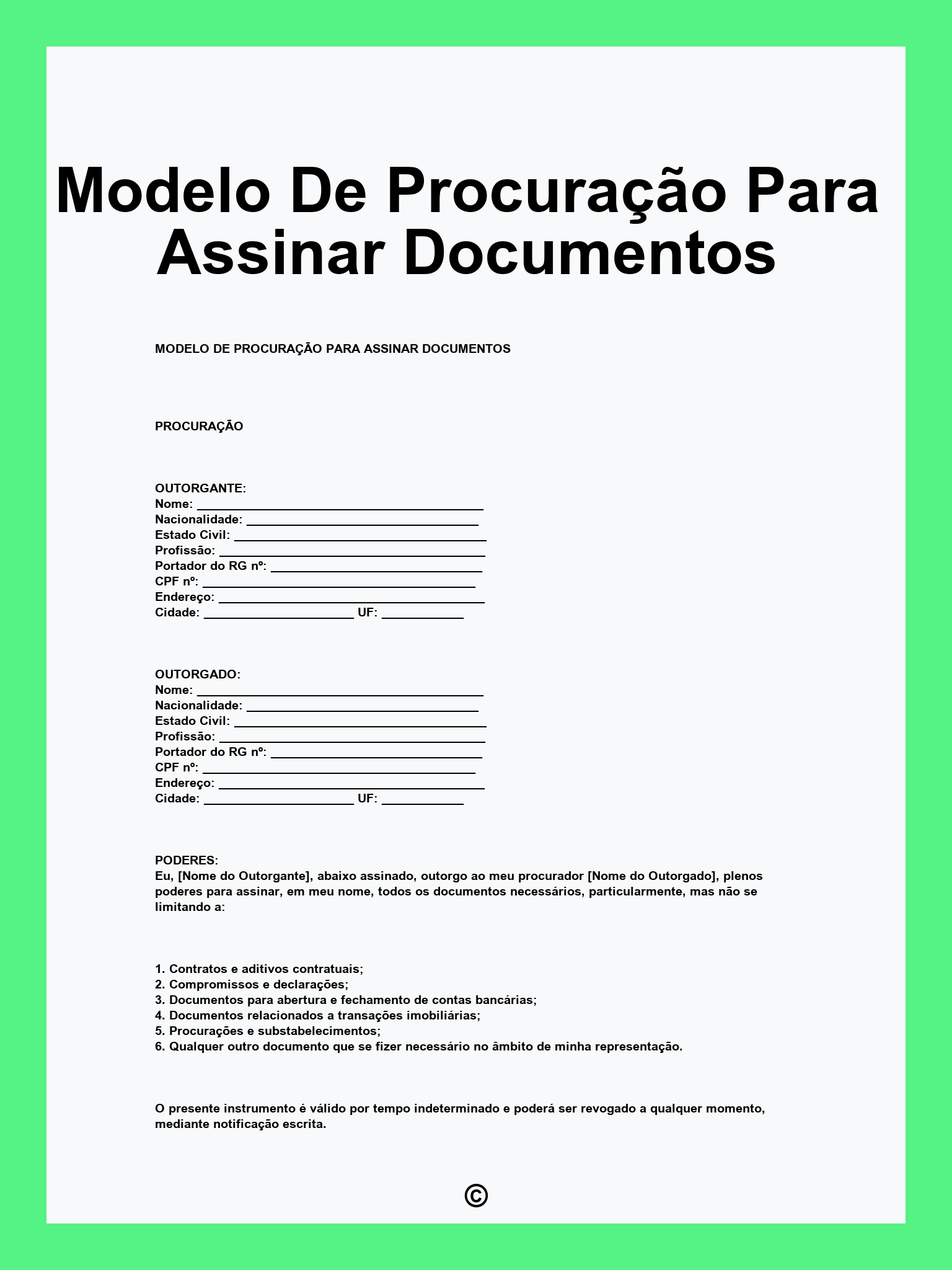 Modelo De Procuração Para Assinar Documentos