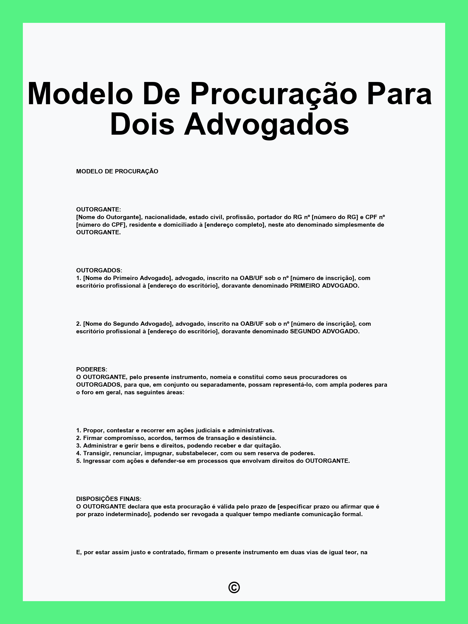 Modelo De Procuração Para Dois Advogados