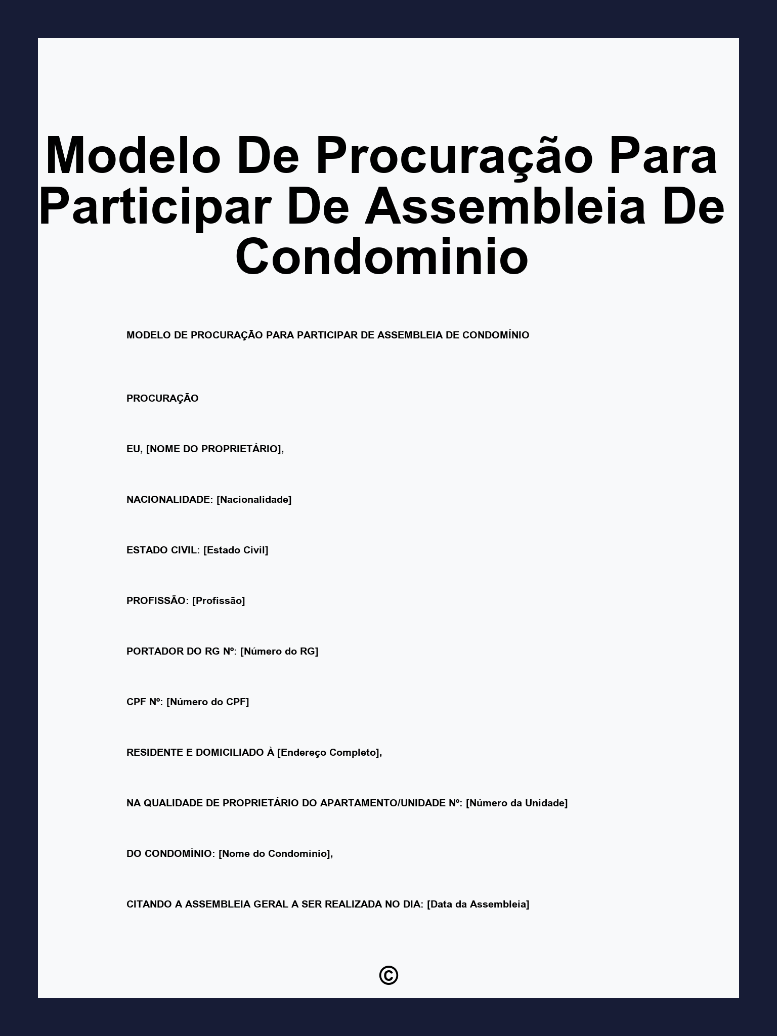 Modelo De Procuração Para Participar De Assembleia De Condominio