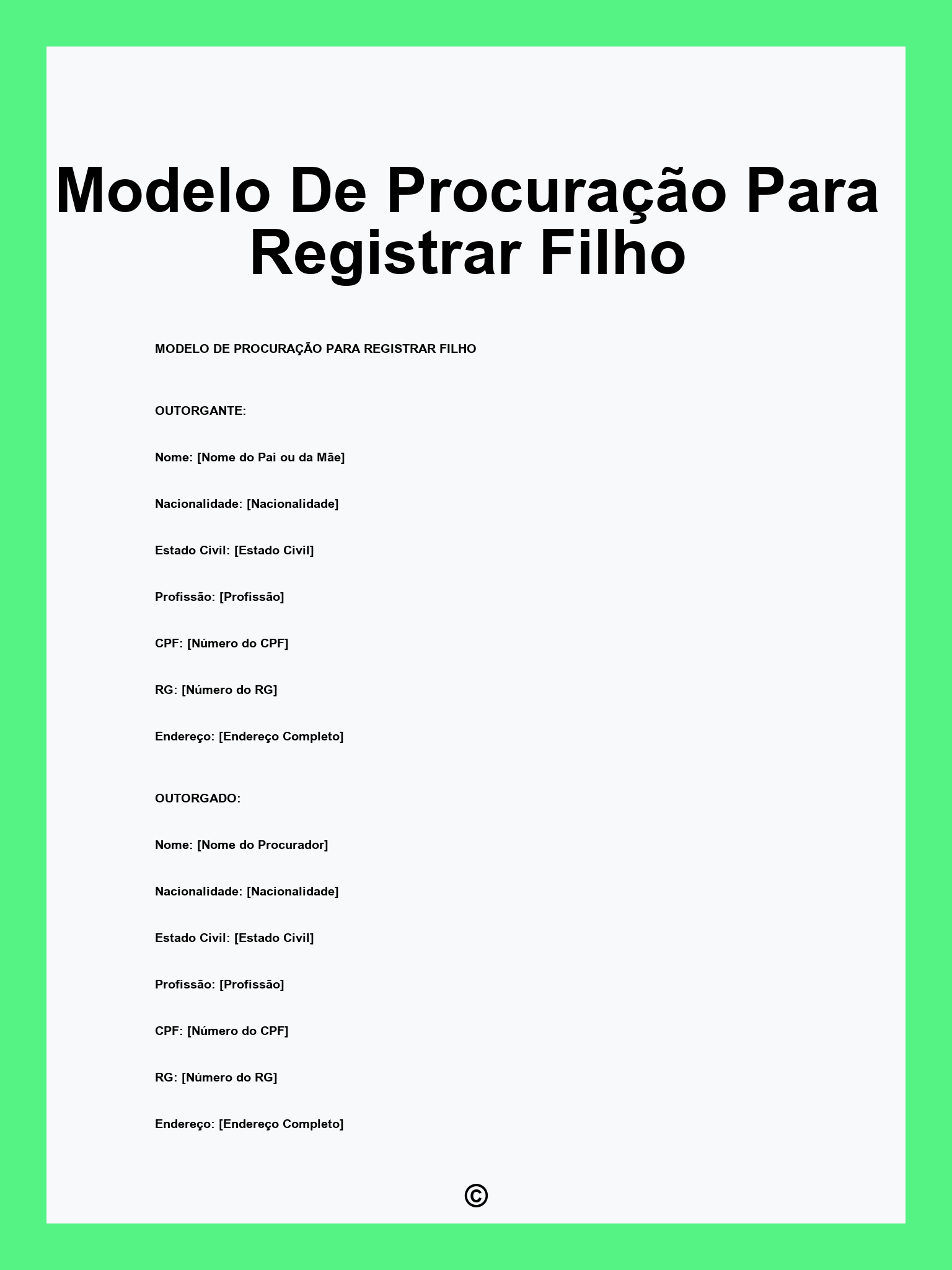 Modelo De Procuração Para Registrar Filho