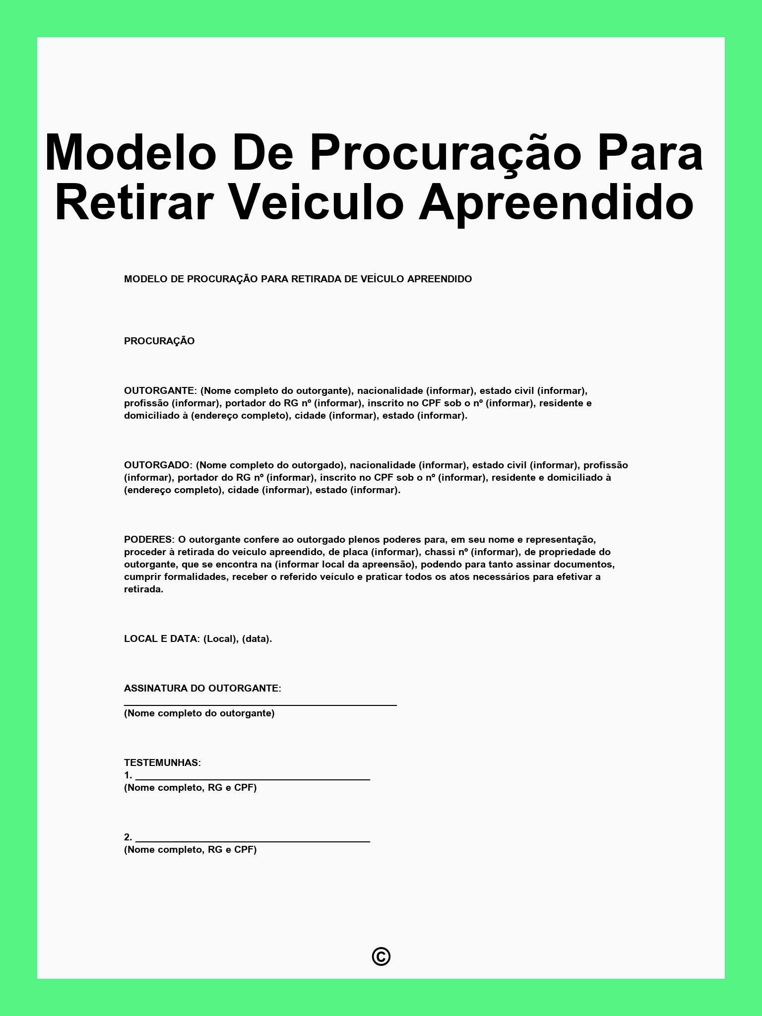 Modelo De Procuração Para Retirar Veiculo Apreendido