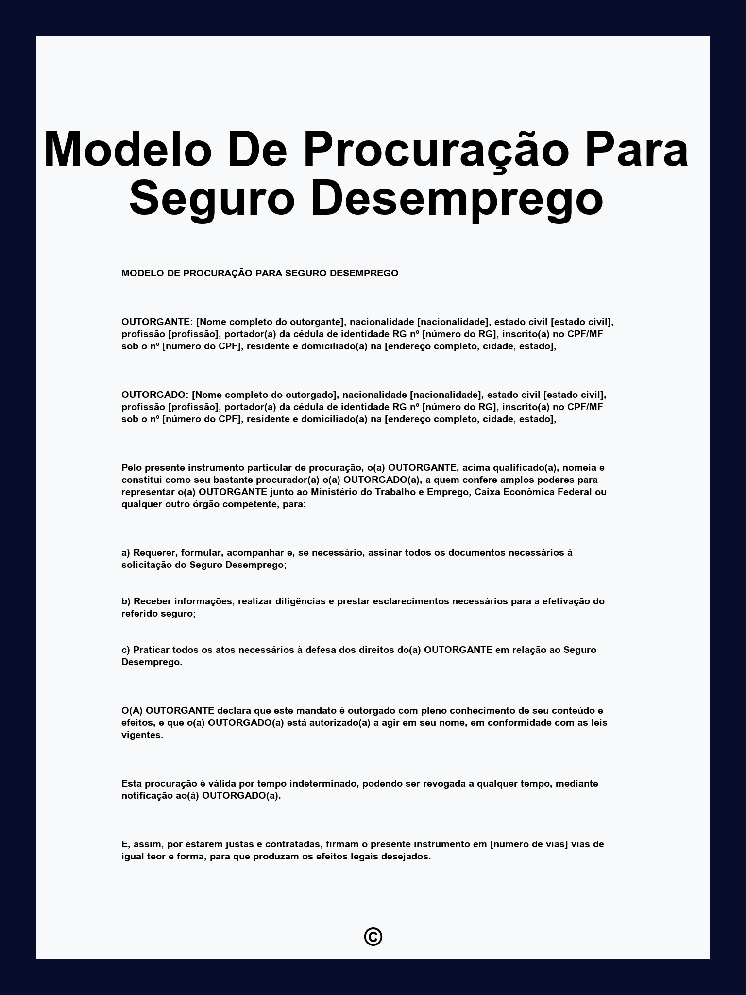 Modelo De Procuração Para Seguro Desemprego