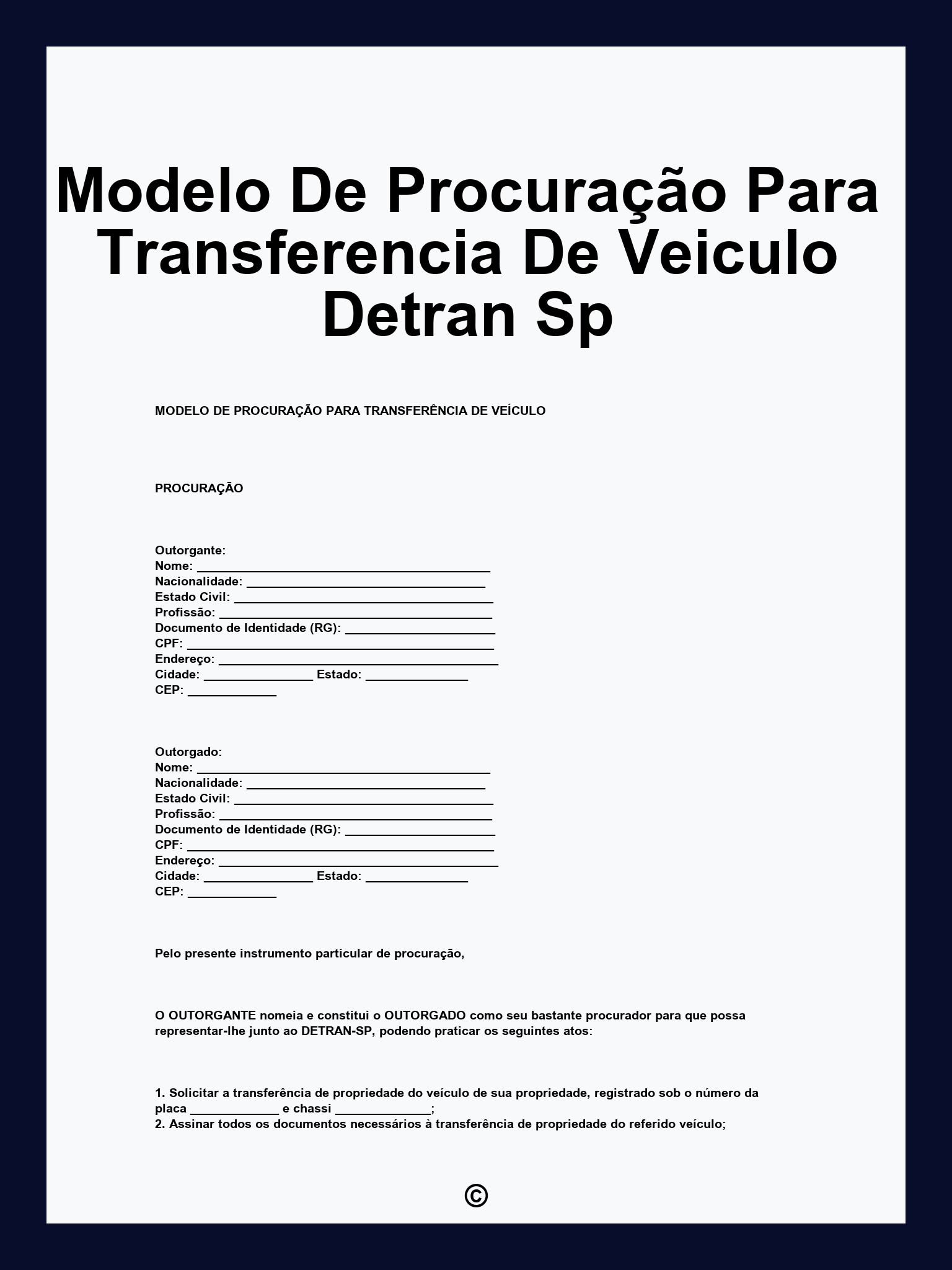 Modelo De Procuração Para Transferencia De Veiculo Detran Sp