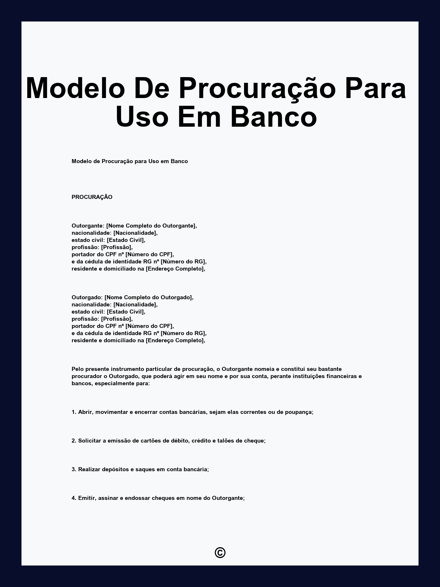 Modelo De Procuração Para Uso Em Banco