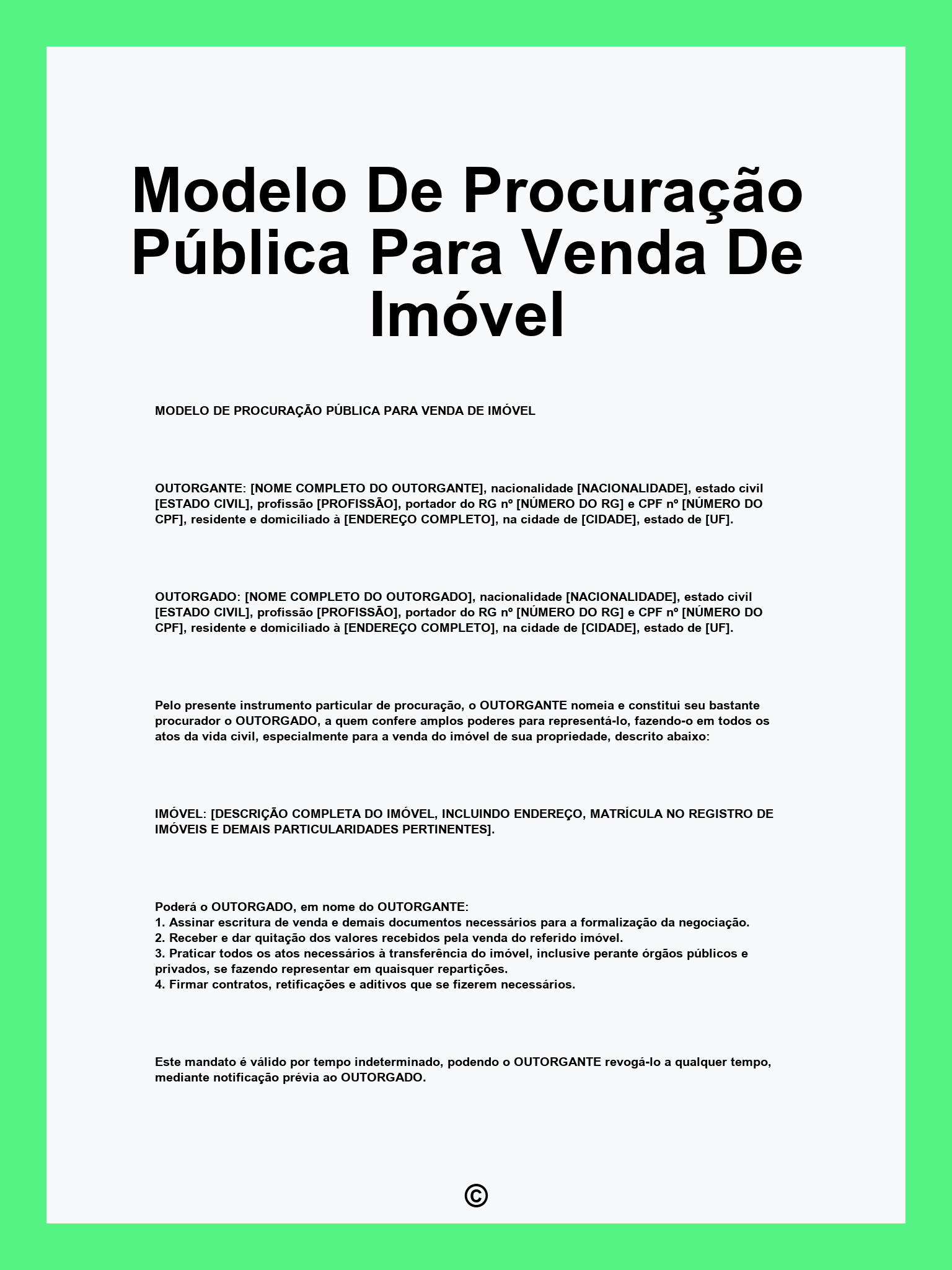 Modelo De Procuração Pública Para Venda De Imóvel