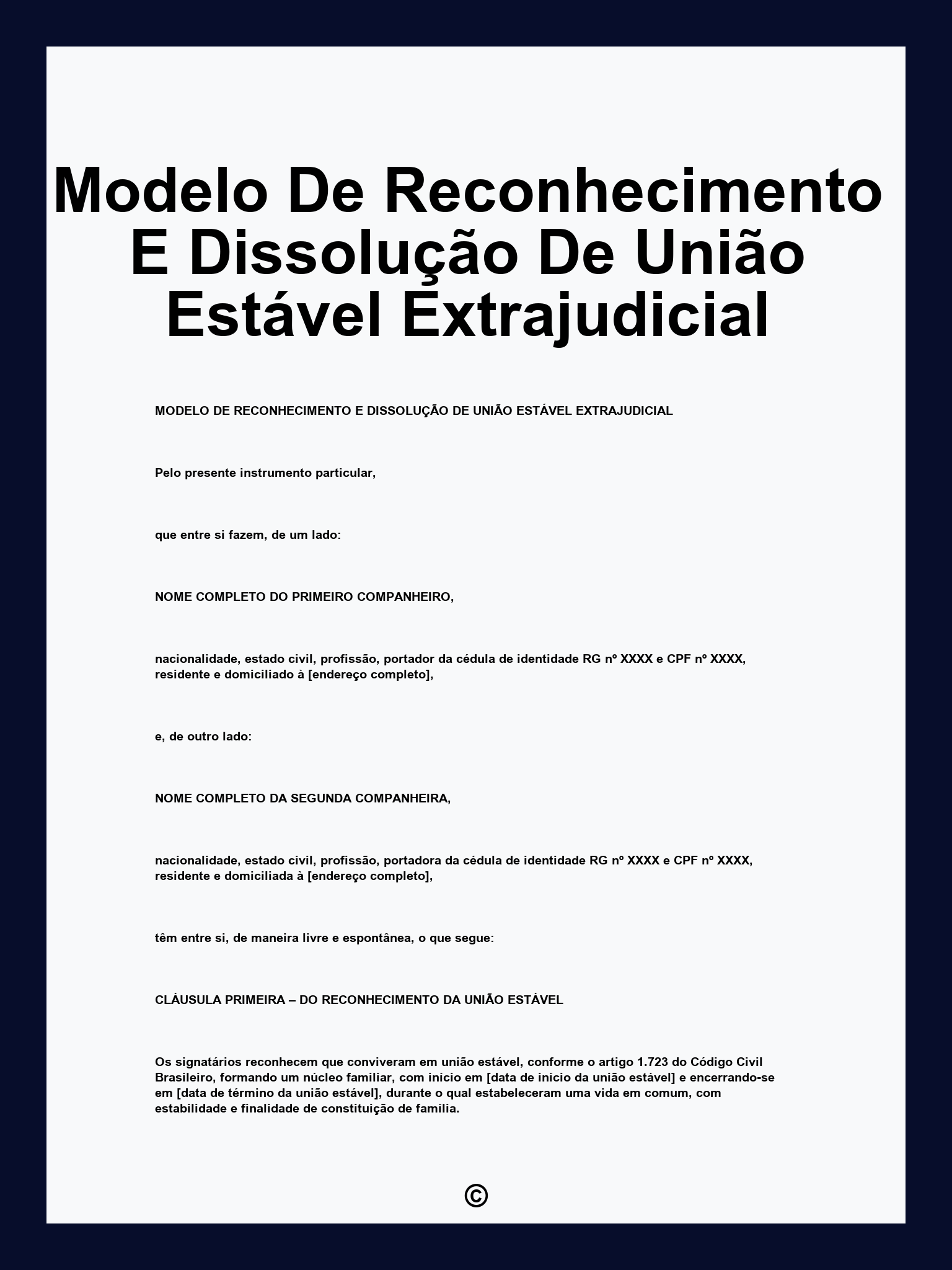 Modelo De Reconhecimento E Dissolução De União Estável Extrajudicial