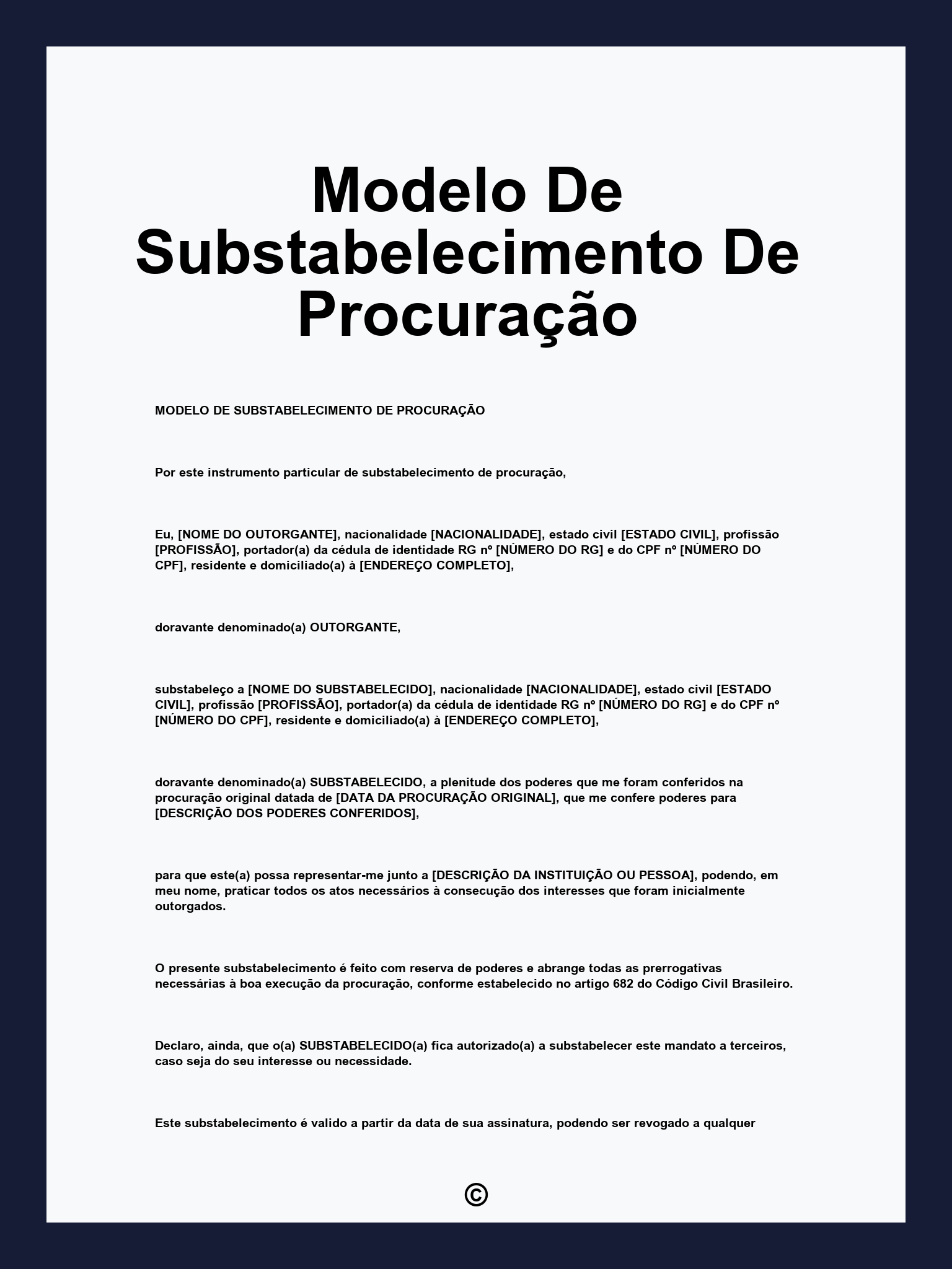 Modelo De Substabelecimento De Procuração