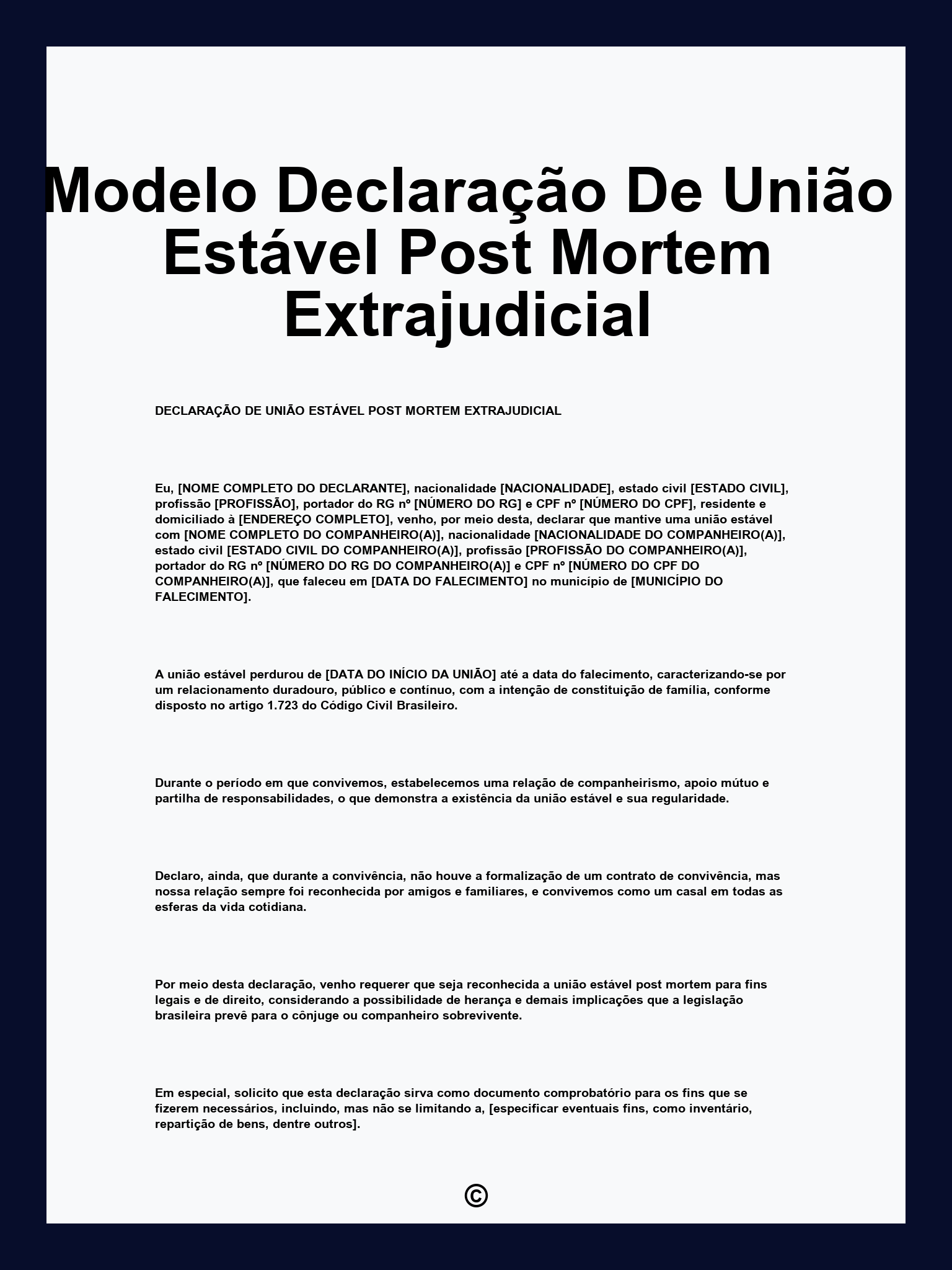Modelo Declaração De União Estável Post Mortem Extrajudicial