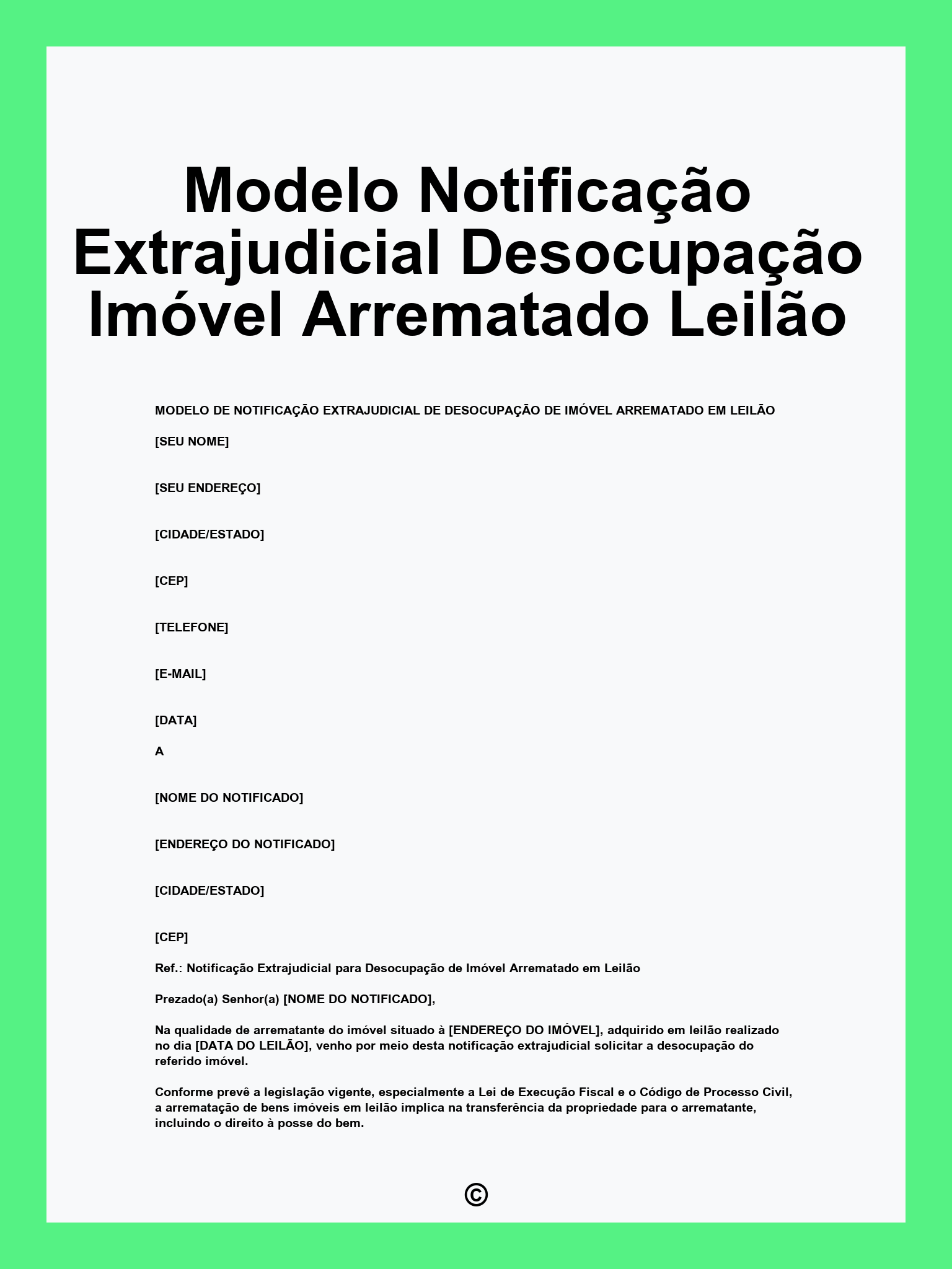 Modelo Notificação Extrajudicial Desocupação Imóvel Arrematado Leilão